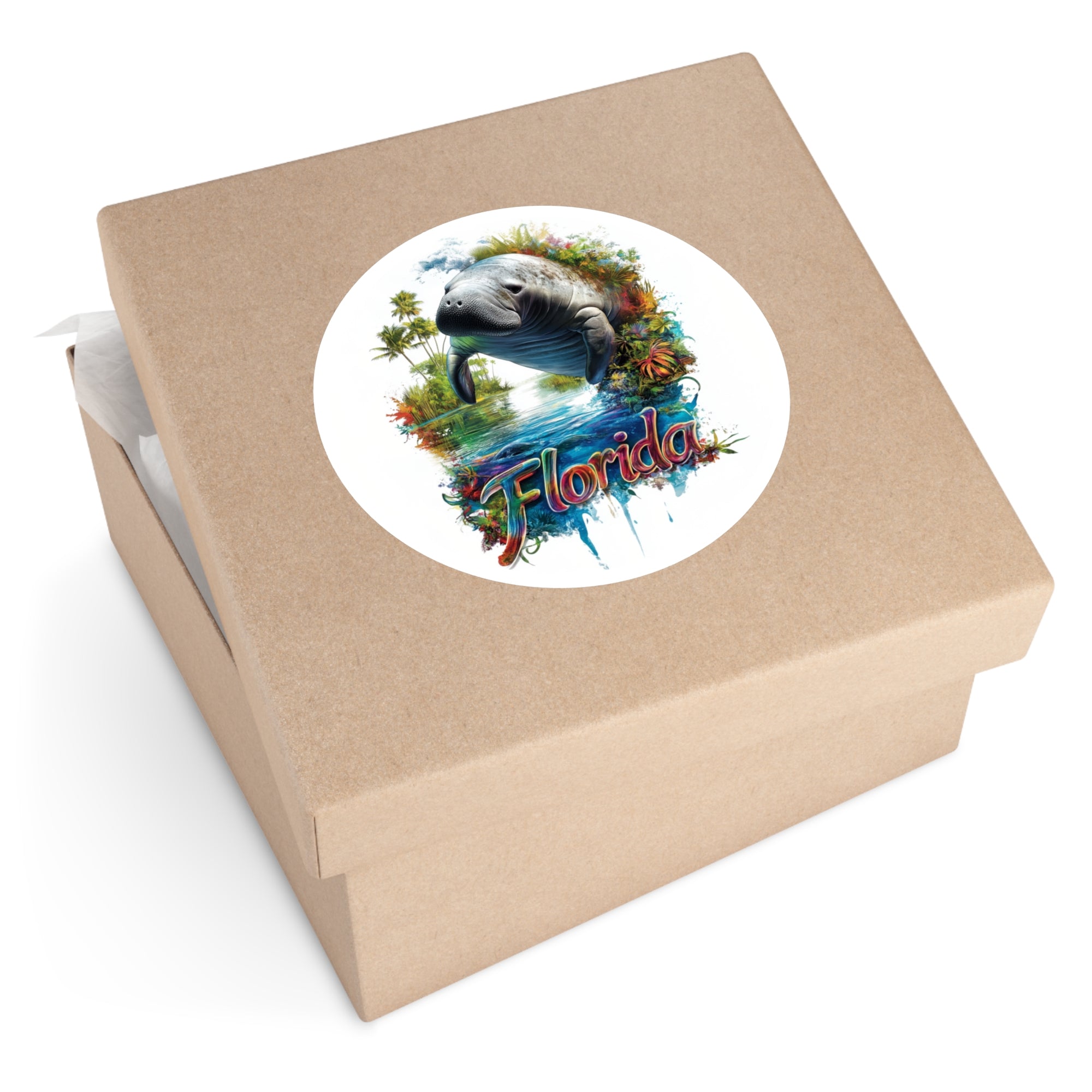 Florida Manatee Sticker, State Animal Art, Ocean Design, Tropical Scene