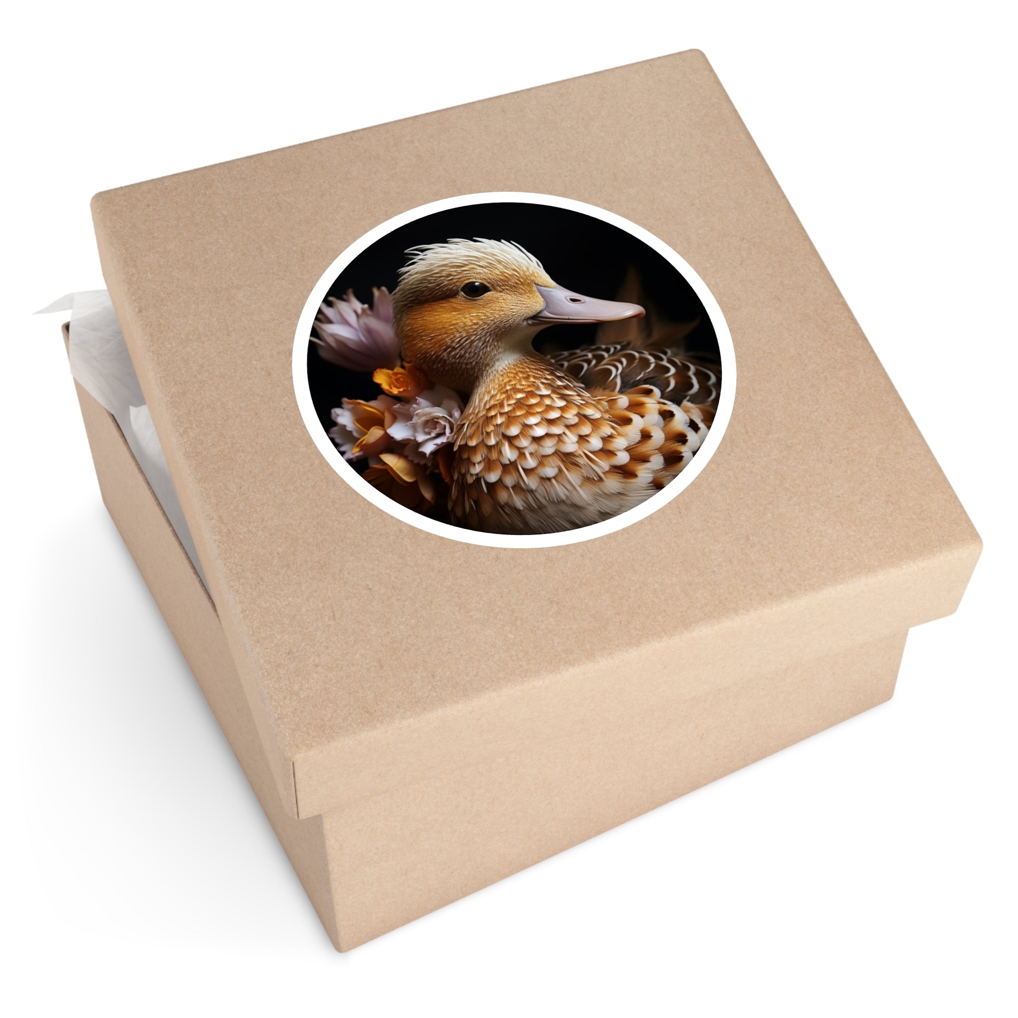 Mandarin Duck Sticker, Golden Feather Pattern, Elegant Realistic Design, Nature Art