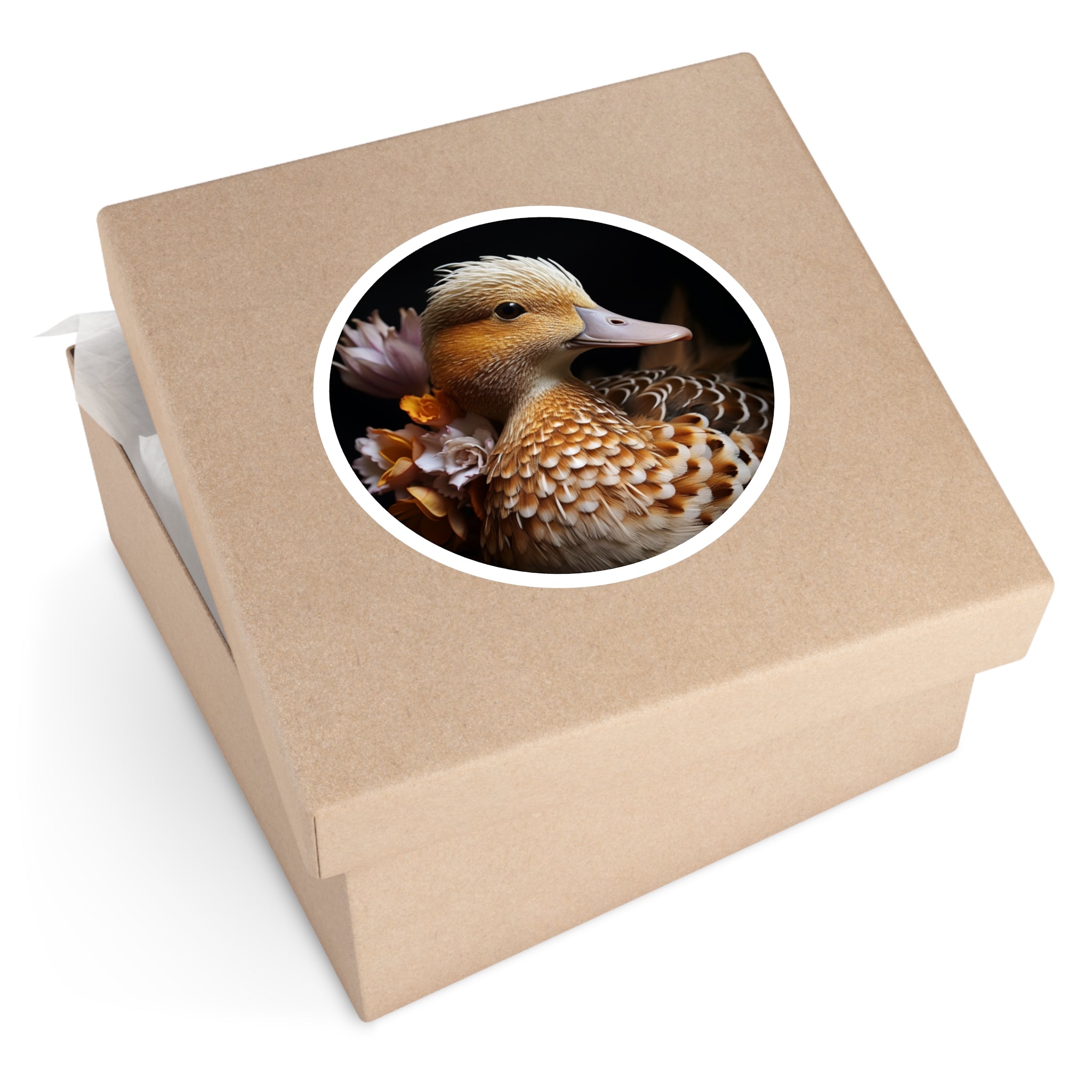 Mandarin Duck Sticker, Golden Feather Pattern, Elegant Realistic Design, Nature Art