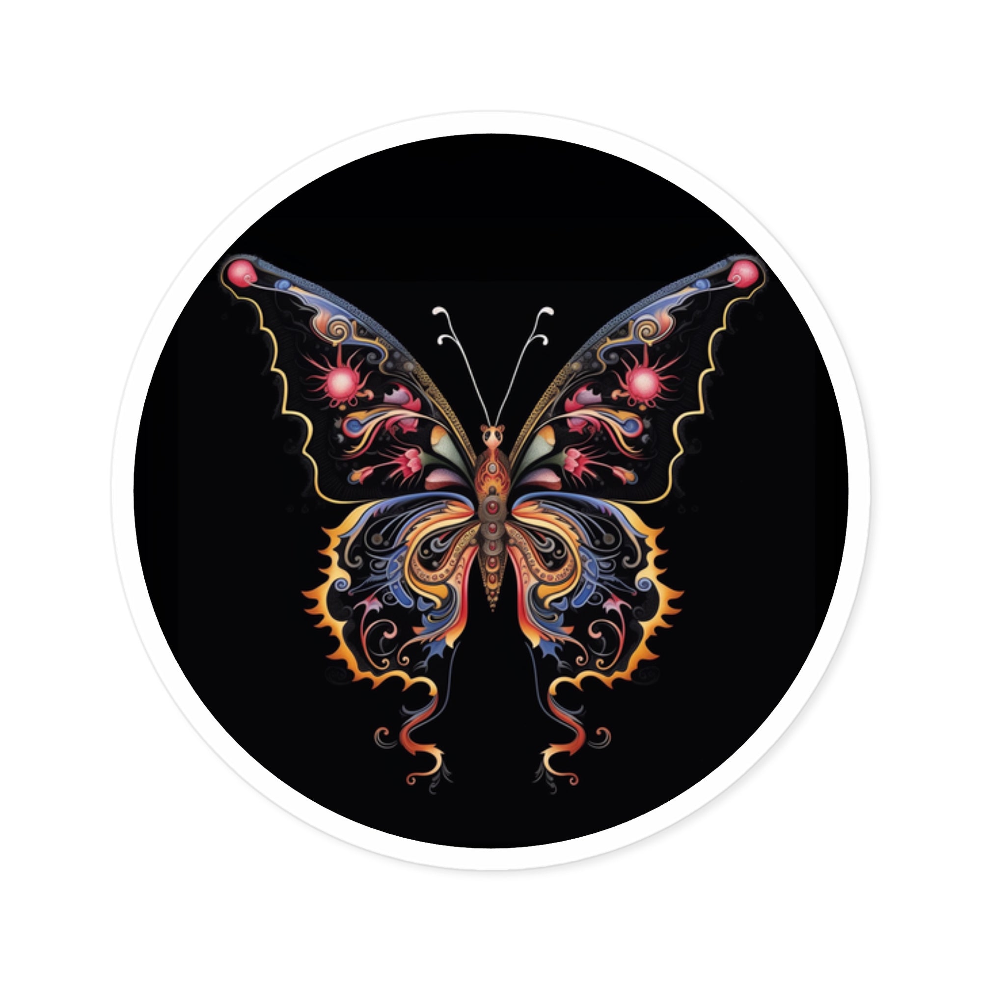 Fire and Ice Butterfly Sticker, Ornate Tattoo Design, Mystical Art, Vibrant Pattern