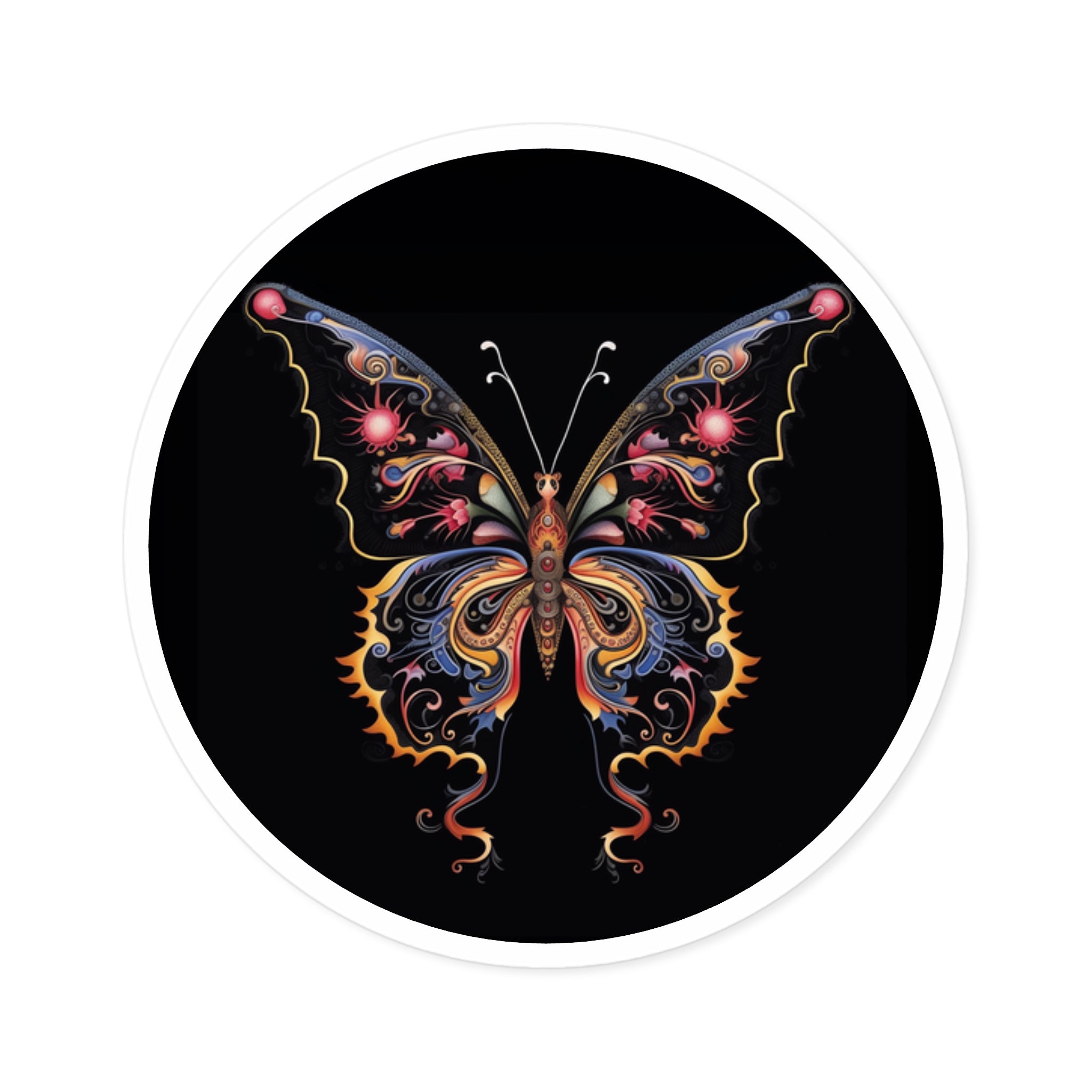 Fire and Ice Butterfly Sticker, Ornate Tattoo Design, Mystical Art, Vibrant Pattern