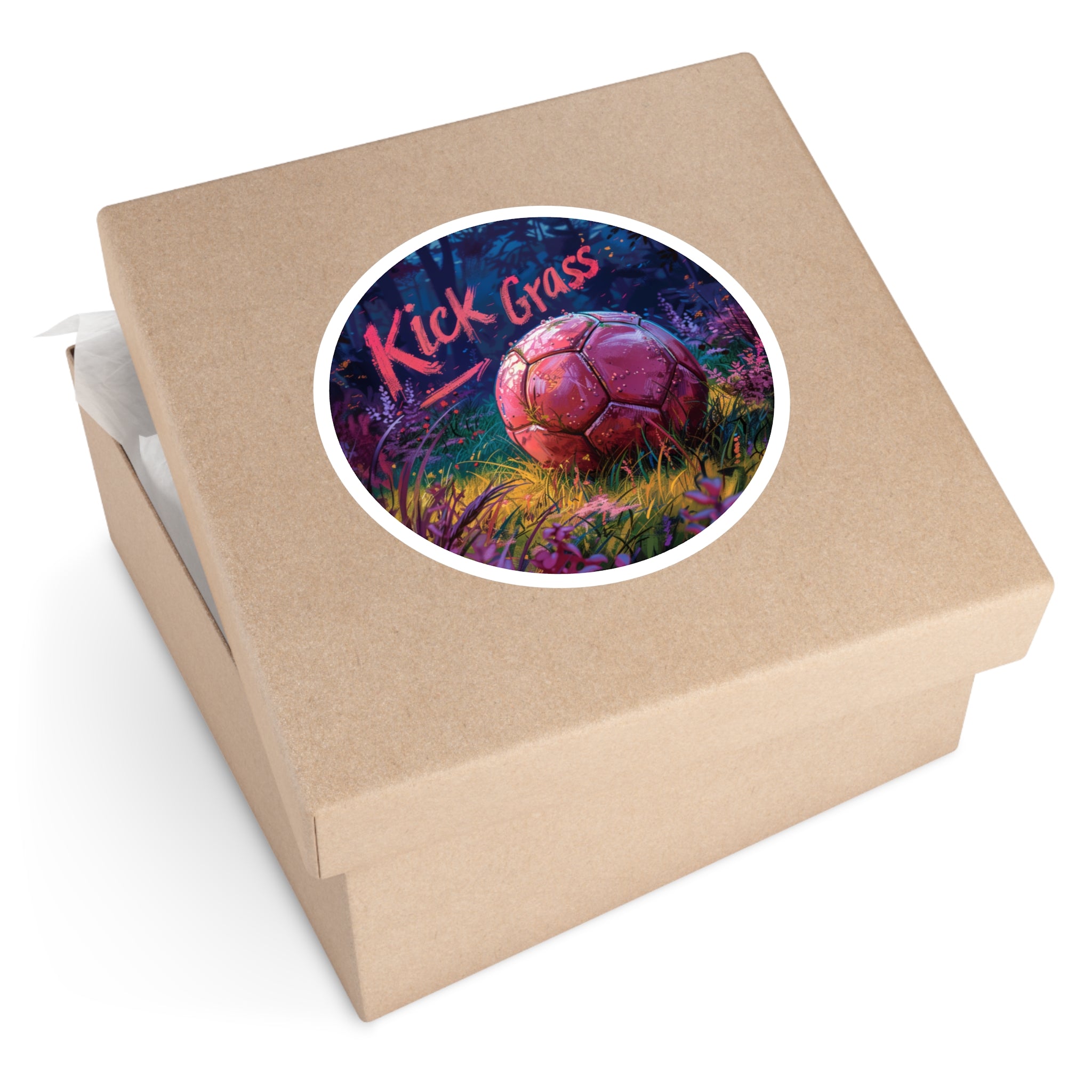 Kick Grass soccer sticker, sports theme, outdoor vibe, fun phrase art