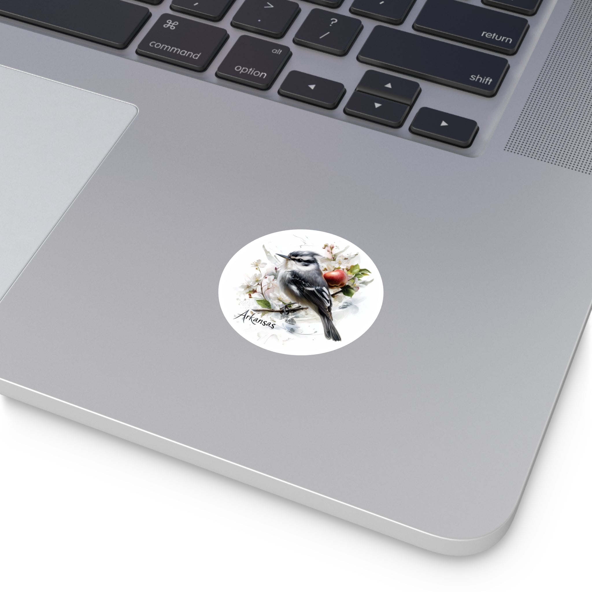 Arkansas Mockingbird Sticker, State Bird and Flower Art, Apple Blossom Design, Nature Theme