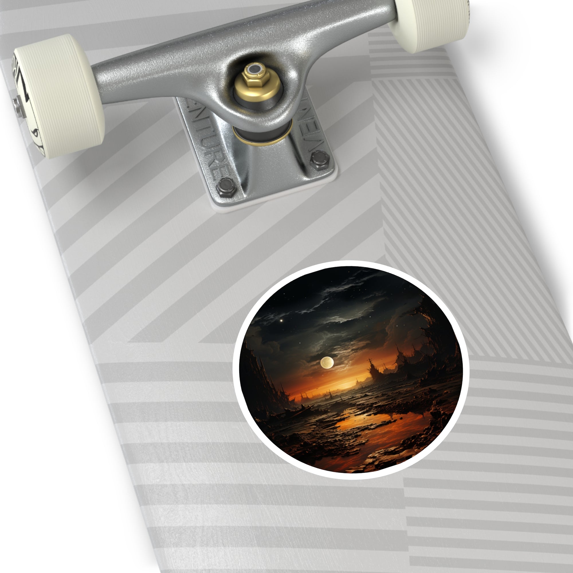 Moon at Dusk, Twilight Landscape Sticker, Cosmic Art Gift