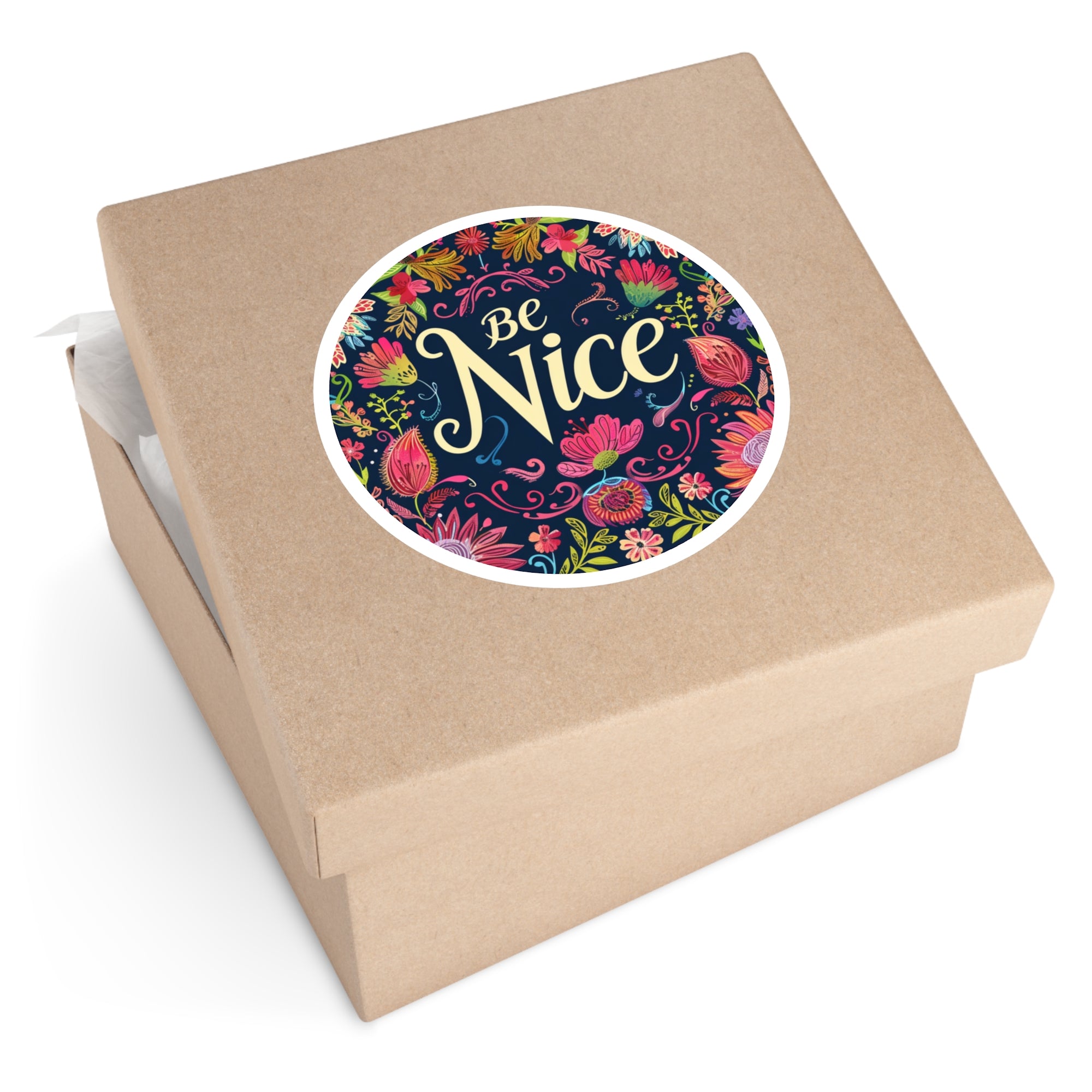 Be Nice Botanical Sticker, Kind Quote Art, Bright Floral Design, Wholesome Gift