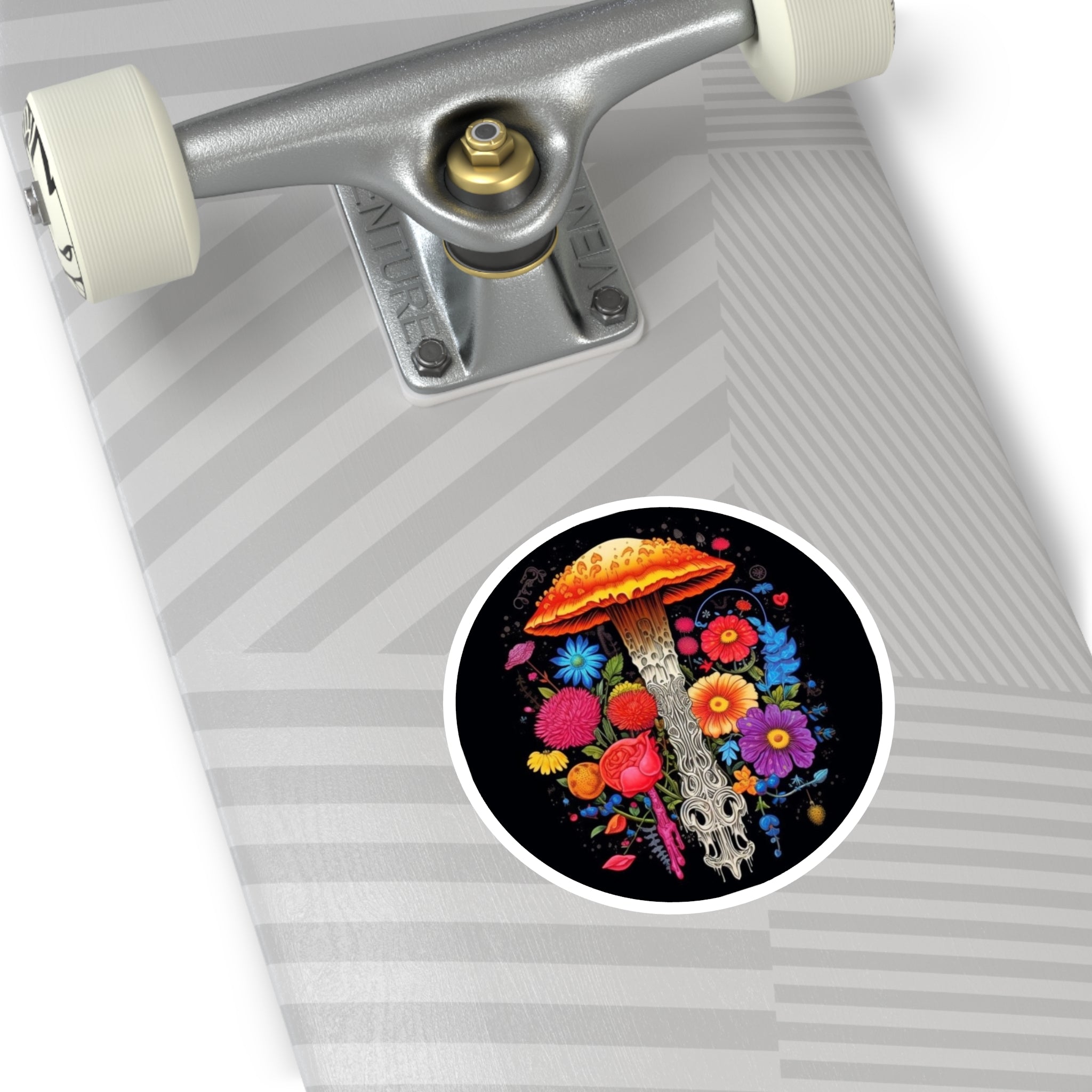 Mushroom Skull Sticker, Floral Fusion Art, Dark Fantasy Design, Vibrant Colors