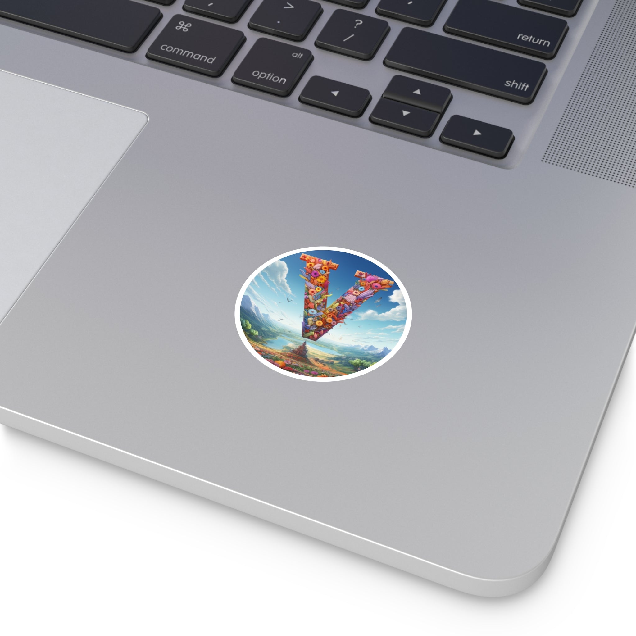 Letter V Sky Design, Floral Fantasy Sticker, Bright Art Gift
