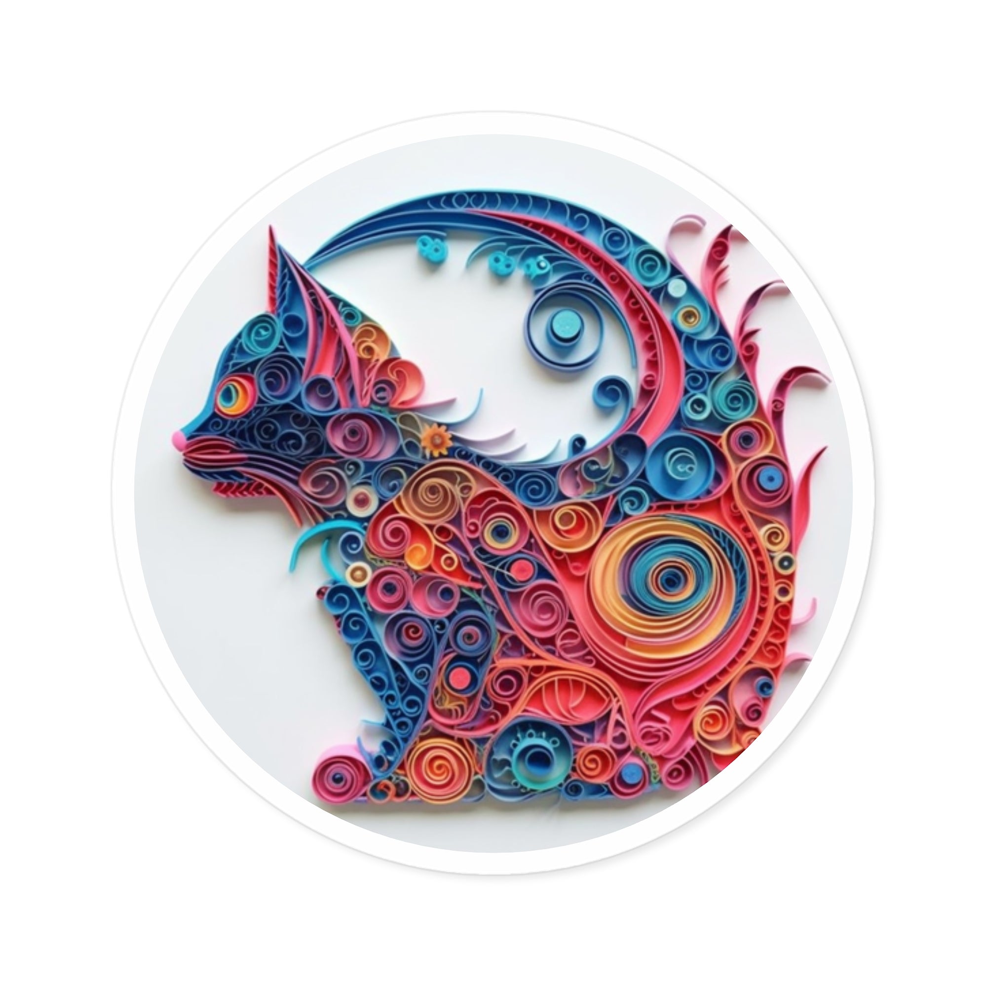 Colorful Filigree Cat Sticker, Artistic Paper Style Design, Whimsical Gift, Vibrant Decor