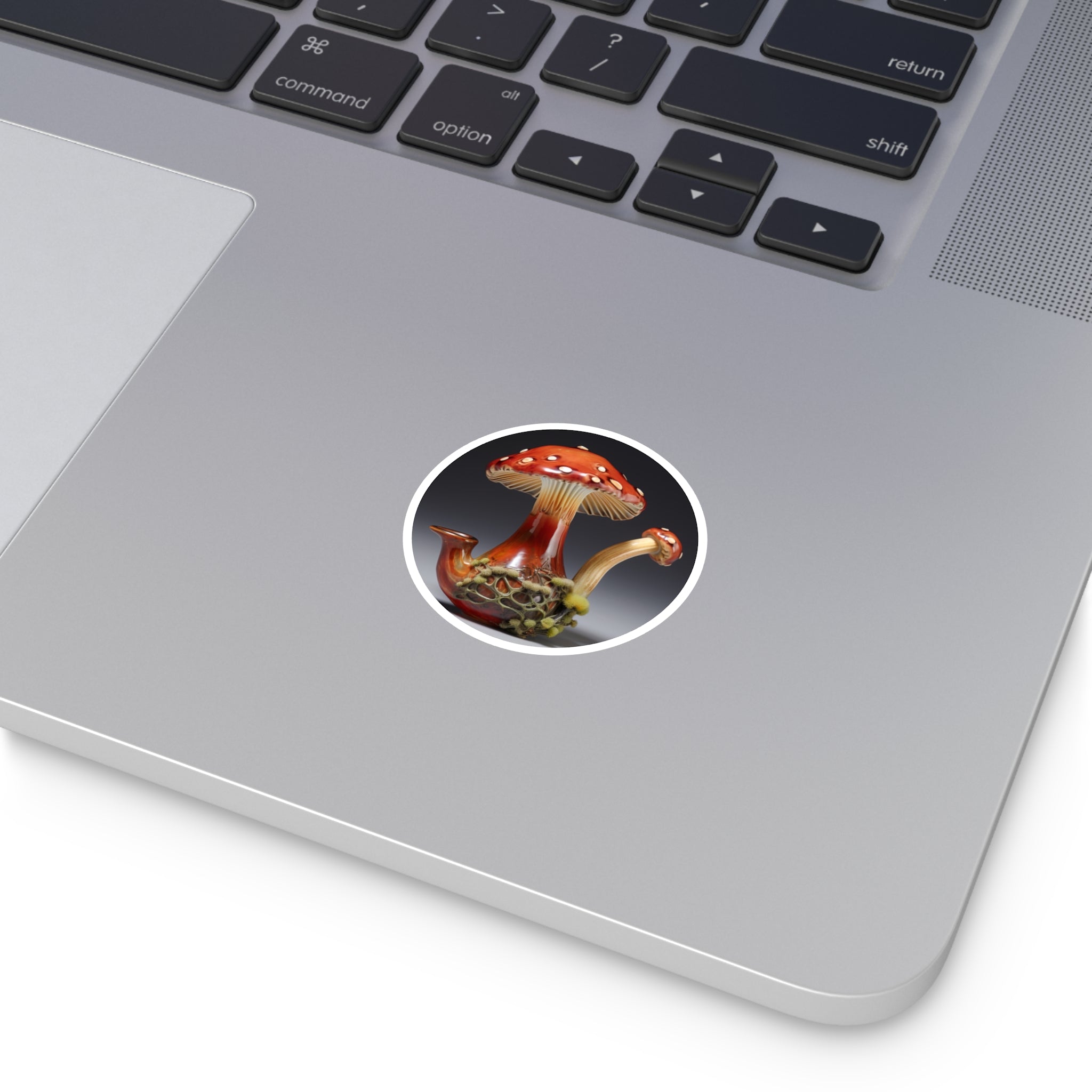 Mushroom Pipe Sticker, Fantasy Art, Nature Fusion, Surreal Design