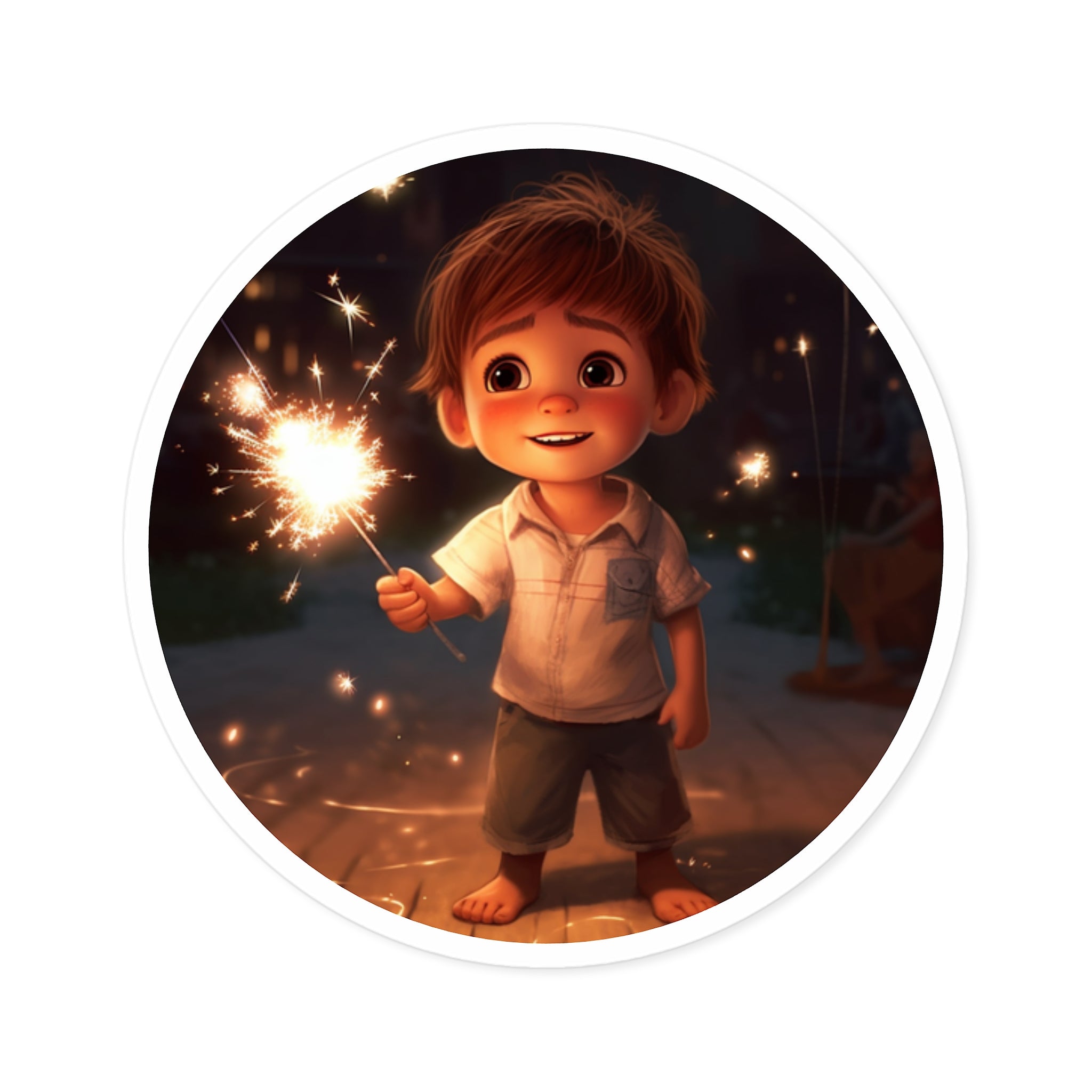 Kid With Sparkler, Cute Art Sticker, Celebration Decor, Fun Gift