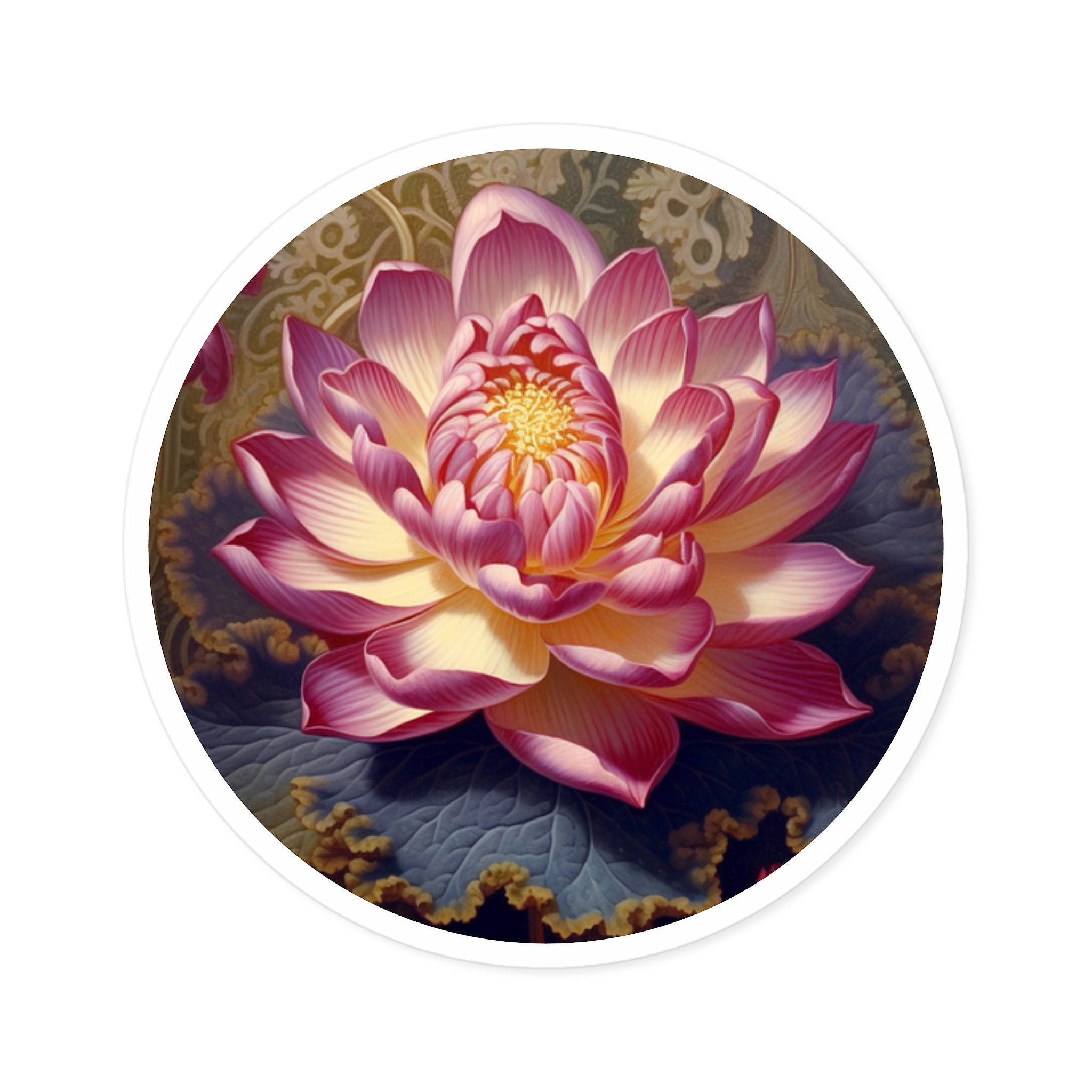 Lotus Blossom Sticker, Baroque Floral Art, Elegant Botanical Design, Serene Nature Aesthetic