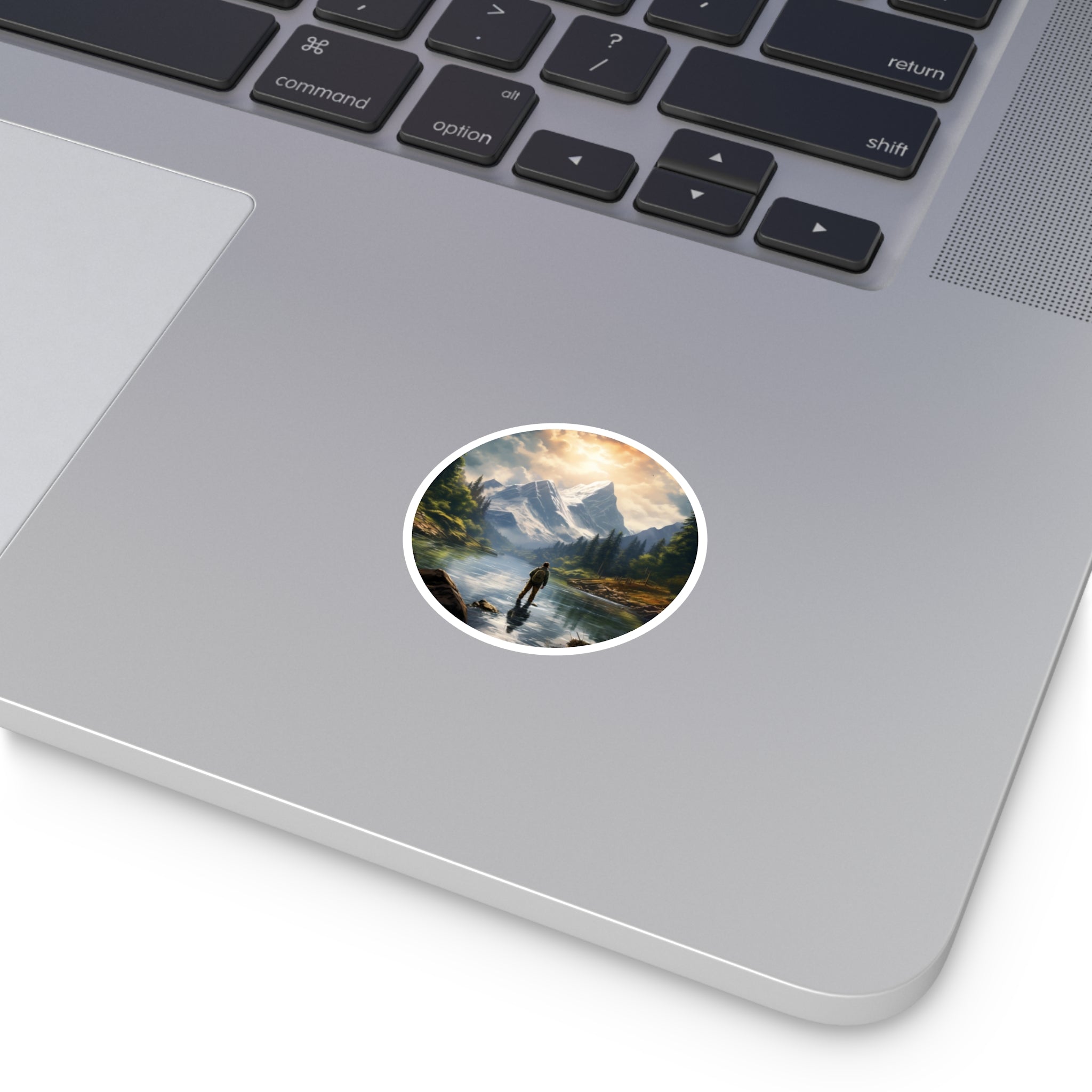 Mountain Stream Fishing, Peaceful Nature Sticker, Laptop Decal, Outdoor Adventure Gift