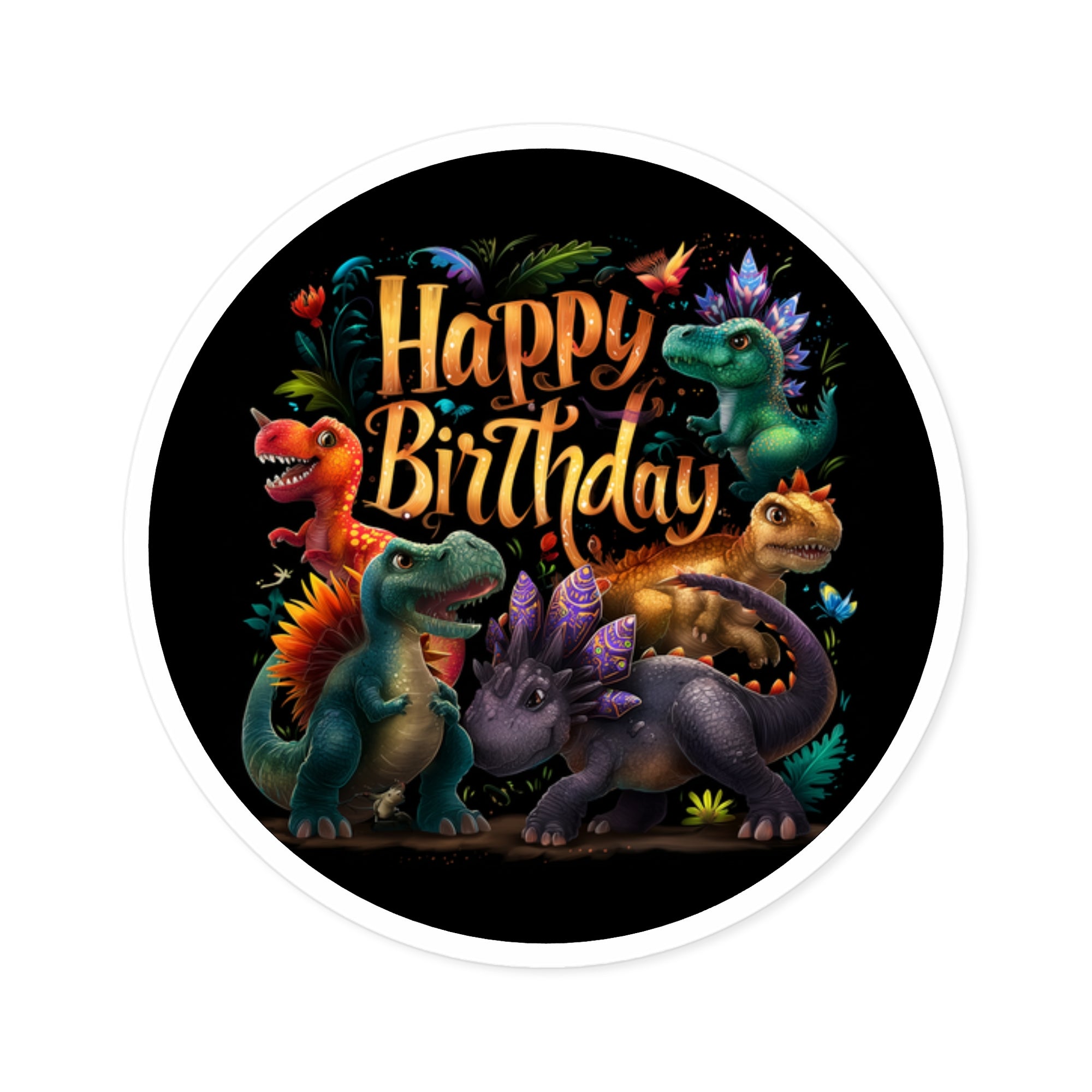 Dino Birthday Sticker, Cute Dinosaur Art, Fun Party Design, Kids Celebration Aesthetic