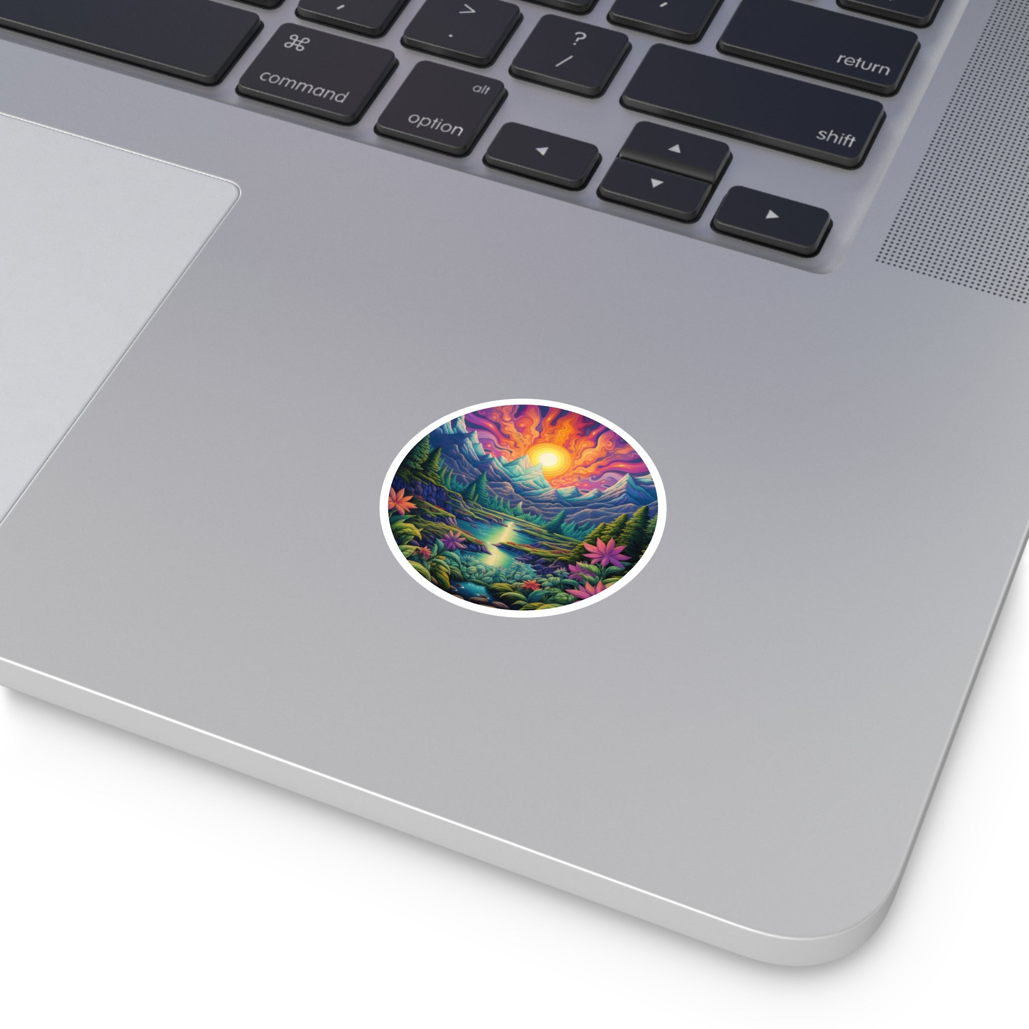 Cannabis Plants in Mountain Forest, Scenic Nature Sticker, Outdoor Art, Green Design