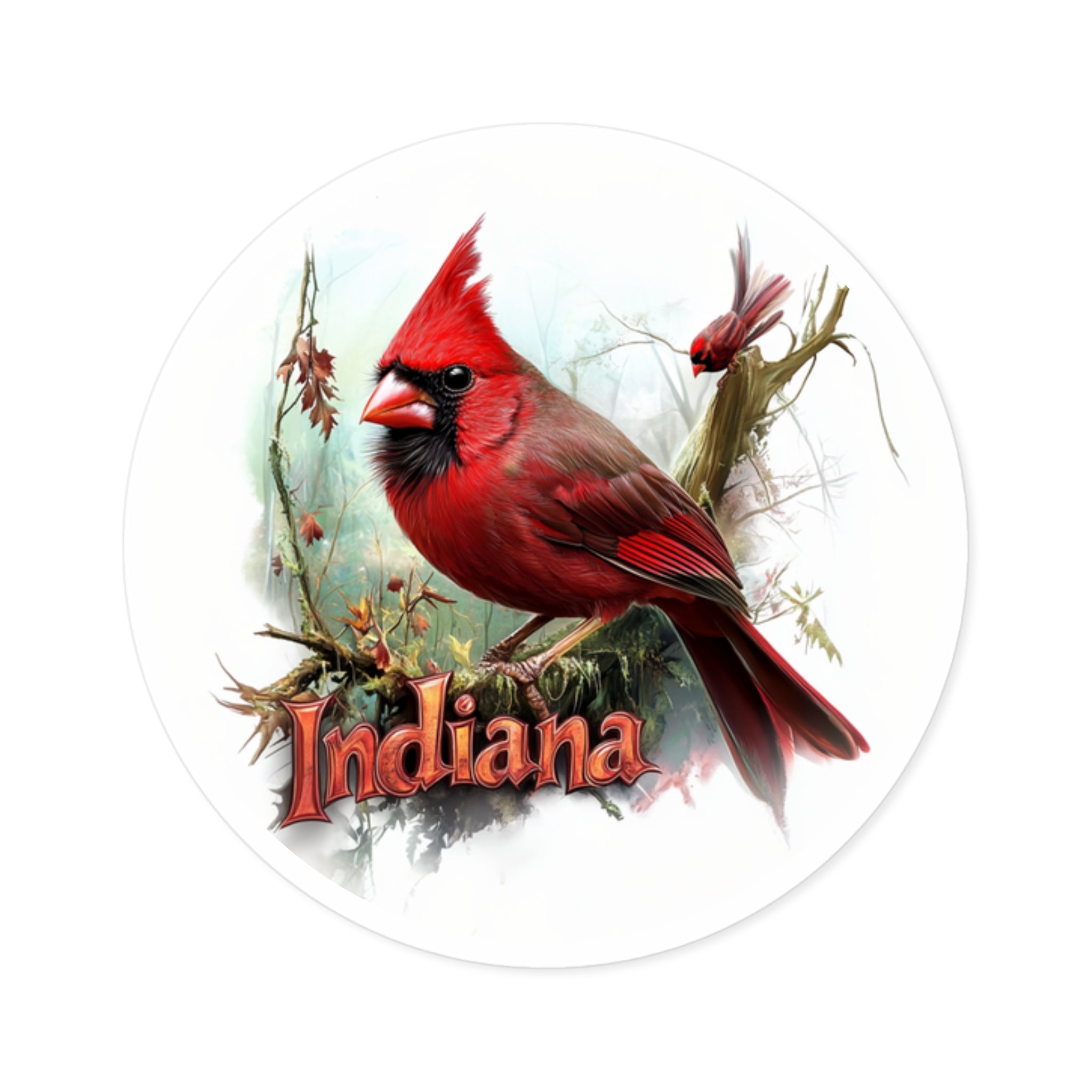 Indiana Cardinal Sticker, State Bird Art, Forest Scene, Nature Design