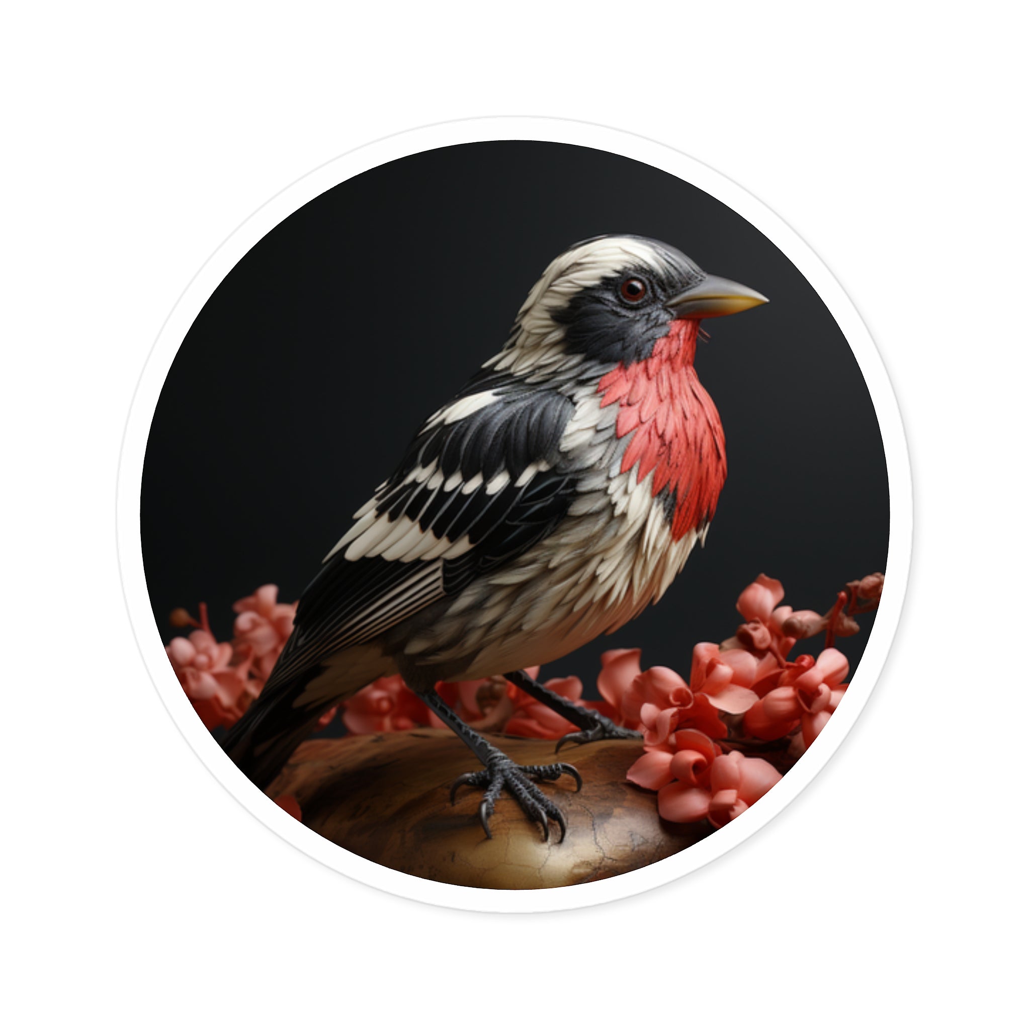 Rose-Breasted Grosbeak Sticker, Realistic Bird Art, Floral Nature Design, Elegant Gift