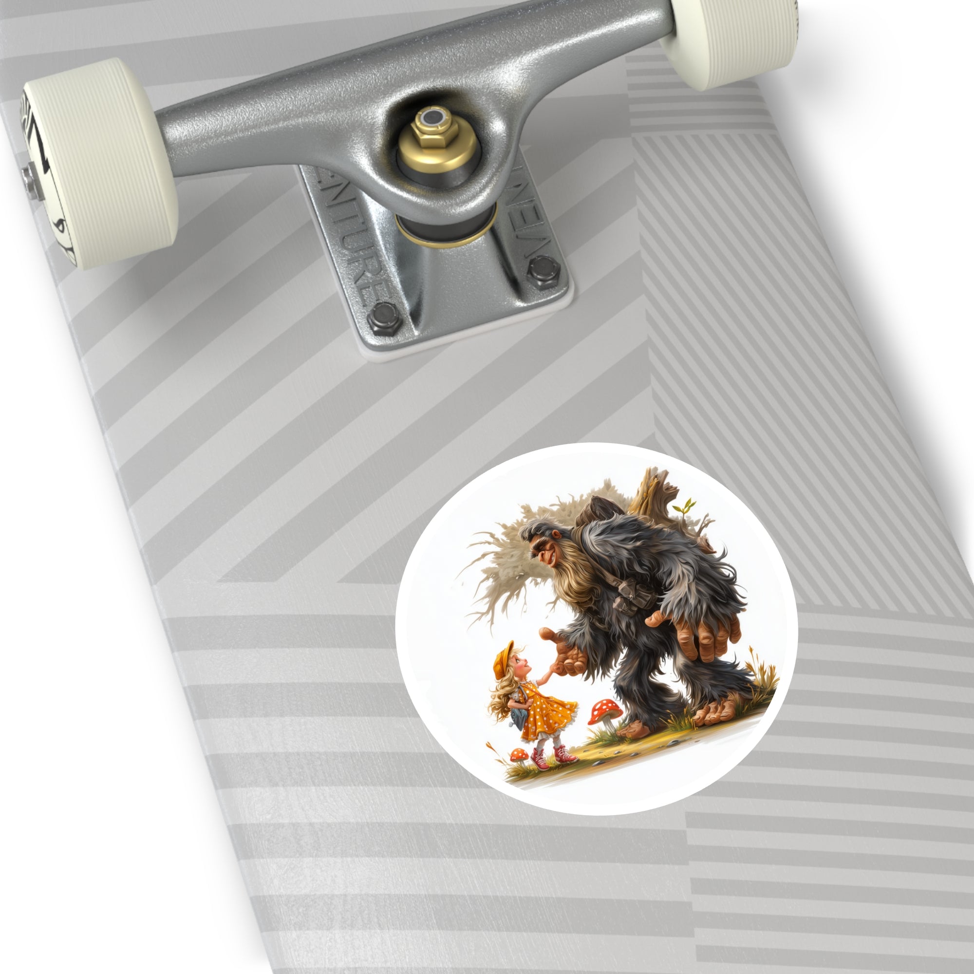 Little Girl and Sasquatch Sticker, Whimsical Friendship Art, Forest Fantasy, Cute Scene