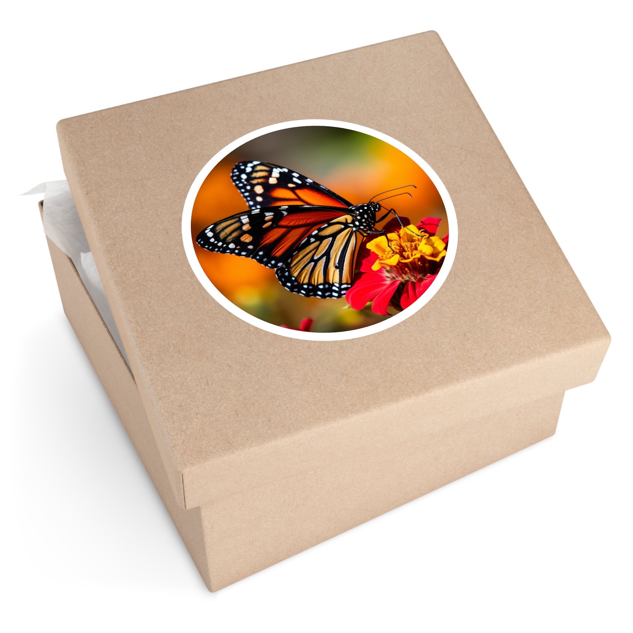 Monarch on Flower, Realistic Sticker, Laptop Decal, Nature Inspired Gift
