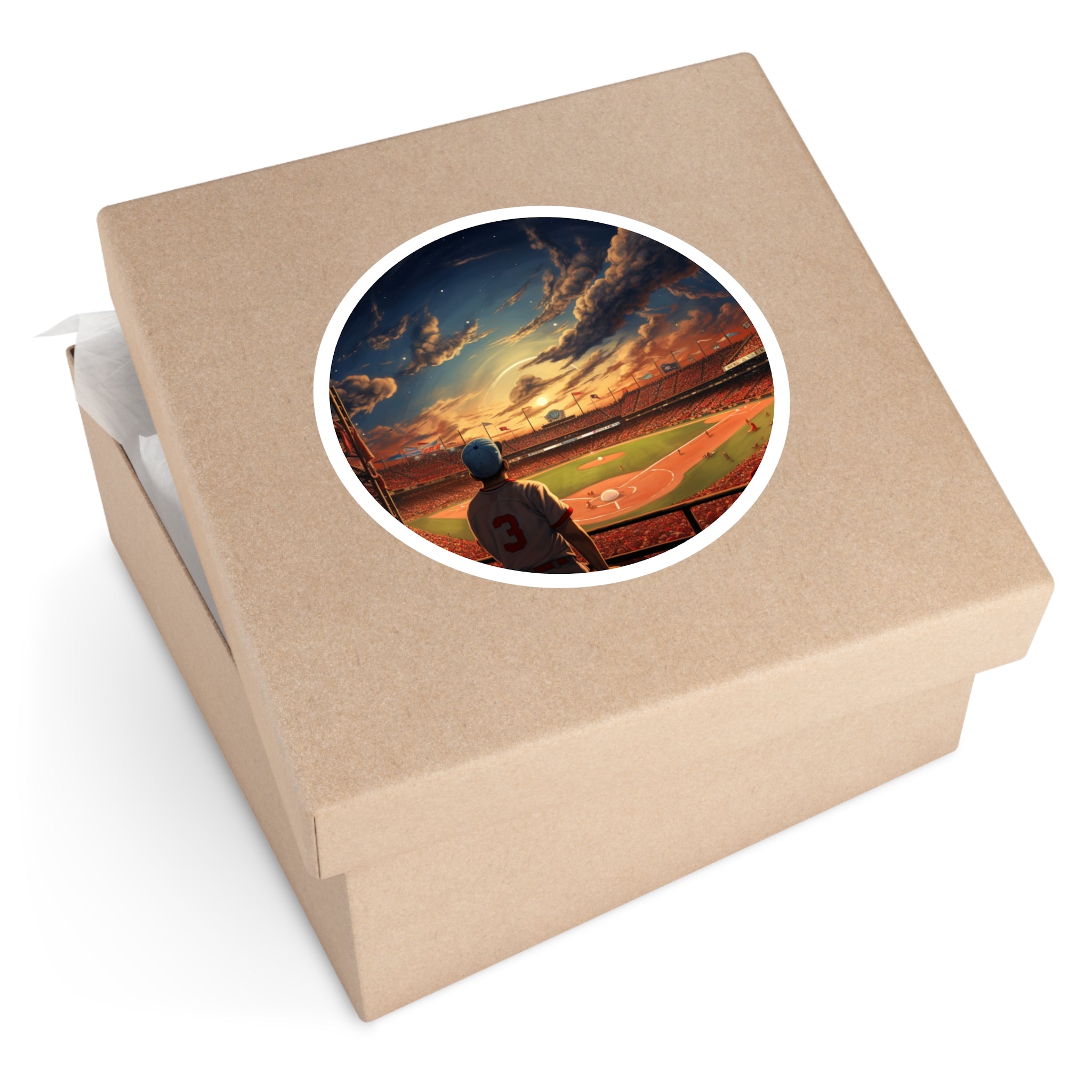 Baseball Stadium Sunset Sticker, Sports Fan Art, Nostalgic Game Scene