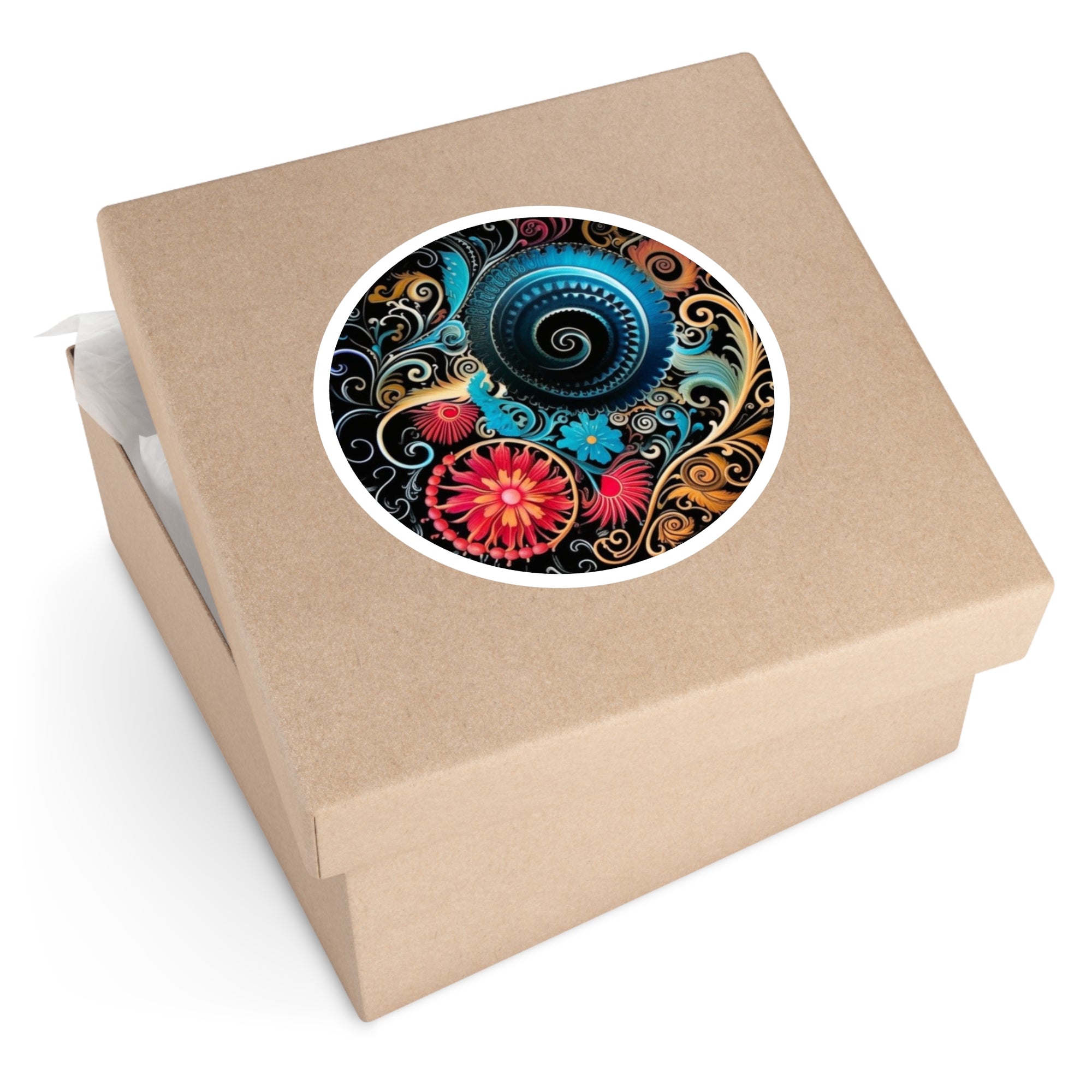 Spiral Mandala Sticker, Colorful Tattoo Art, Abstract Round Design, Modern Tribal Style