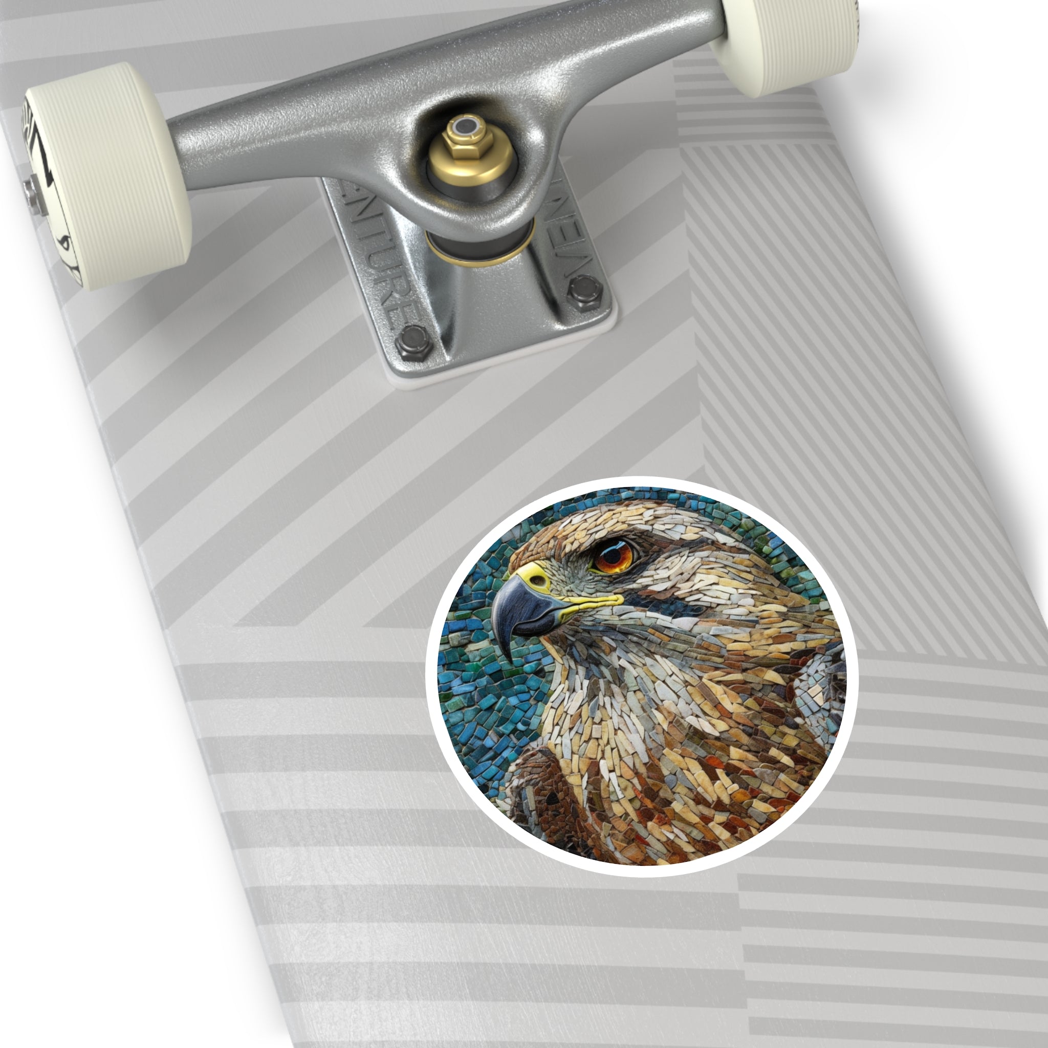 Hawk Mosaic Sticker, Detailed Art, Earth Tones, Bird Lover Gift