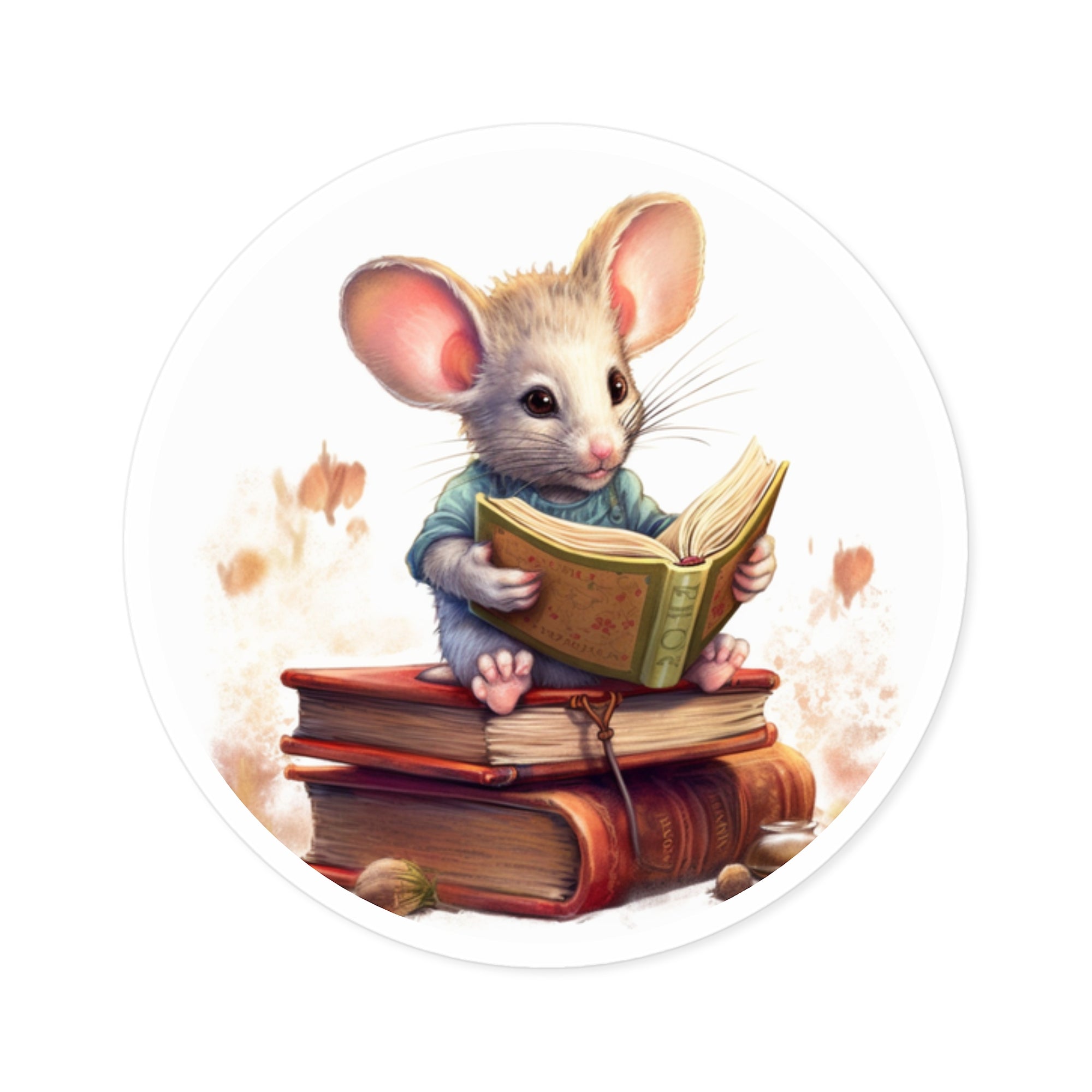 Book Mouse, Cozy Storytime Sticker, Whimsical Reading Art, Cute Design