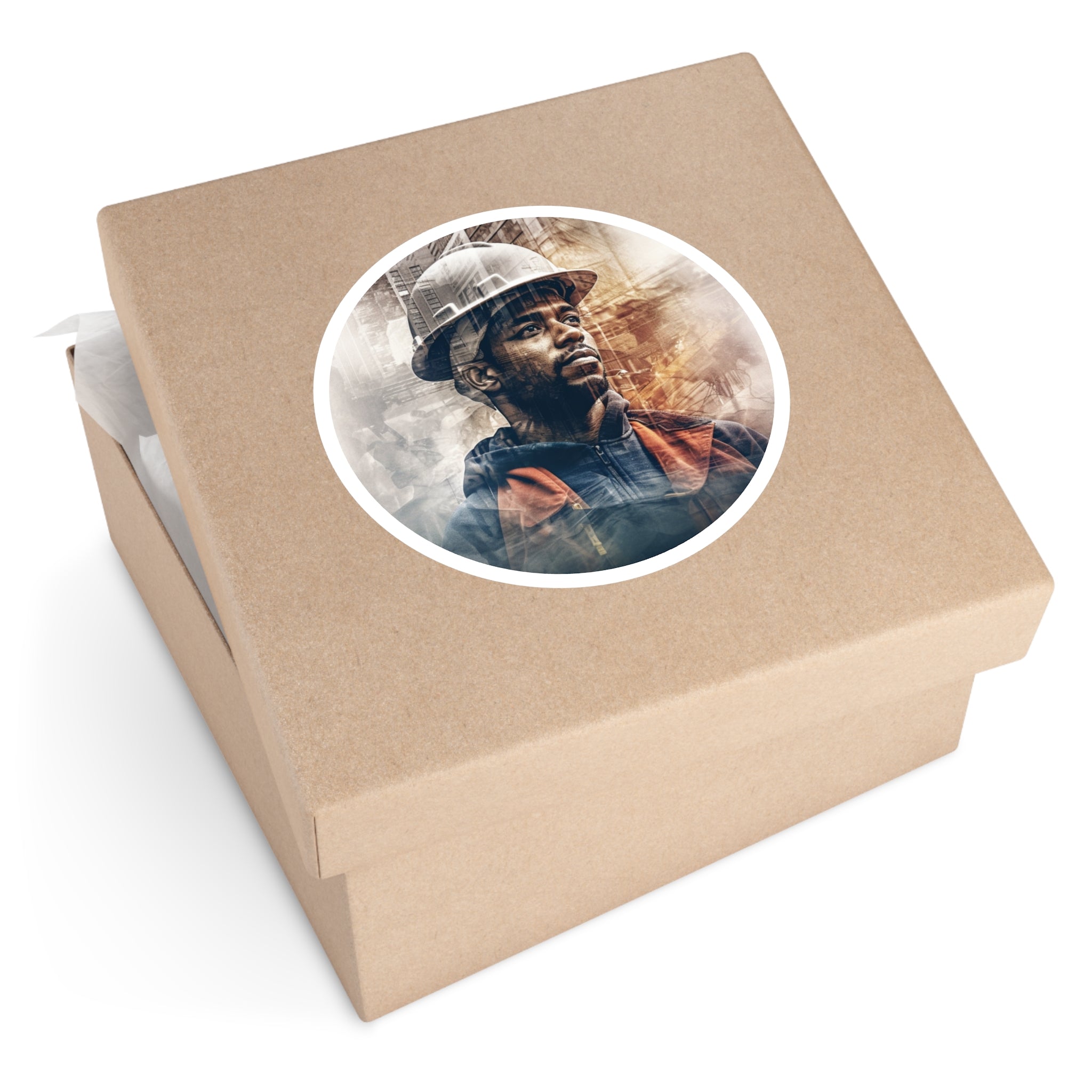 Construction Worker Sticker, Abstract Art, Realistic Portrait, Industrial Gift