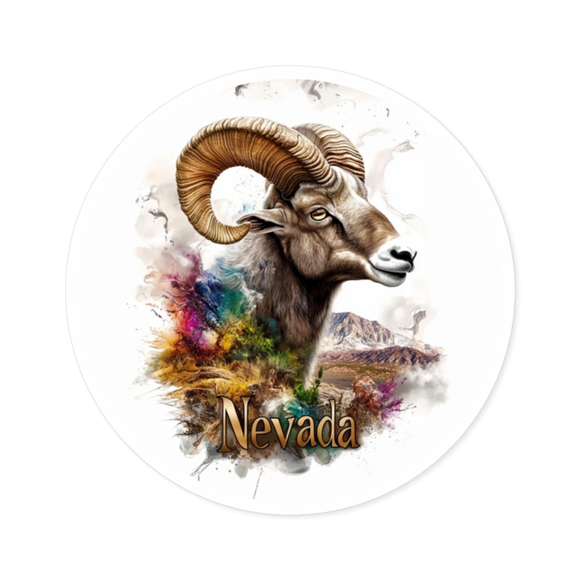 Colorful Bighorn Sheep Sticker, Nevada Art, Watercolor Wildlife Design