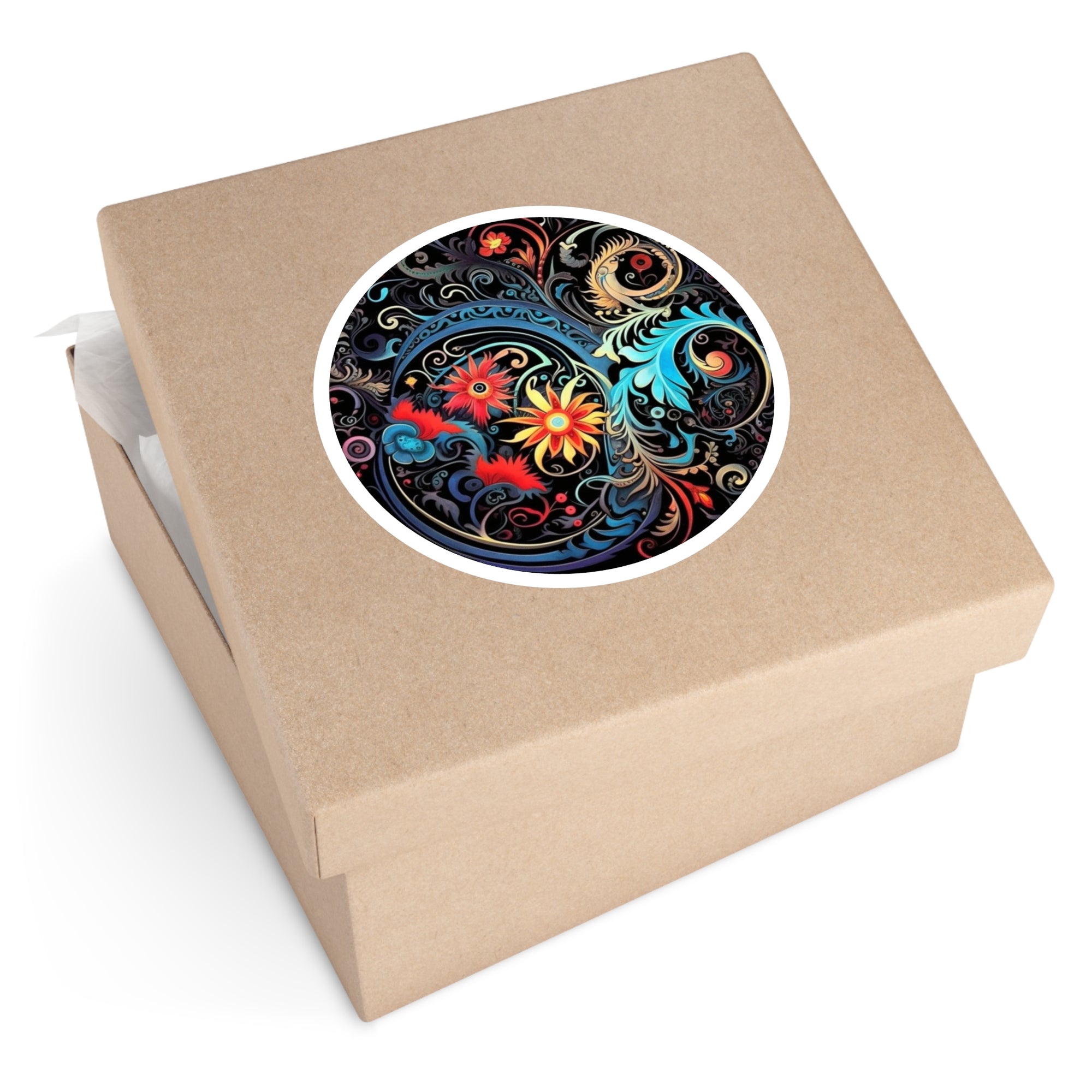 Floral Mandala Sticker, Tattoo Art Pattern, Ornamental Circle Design, Color Harmony