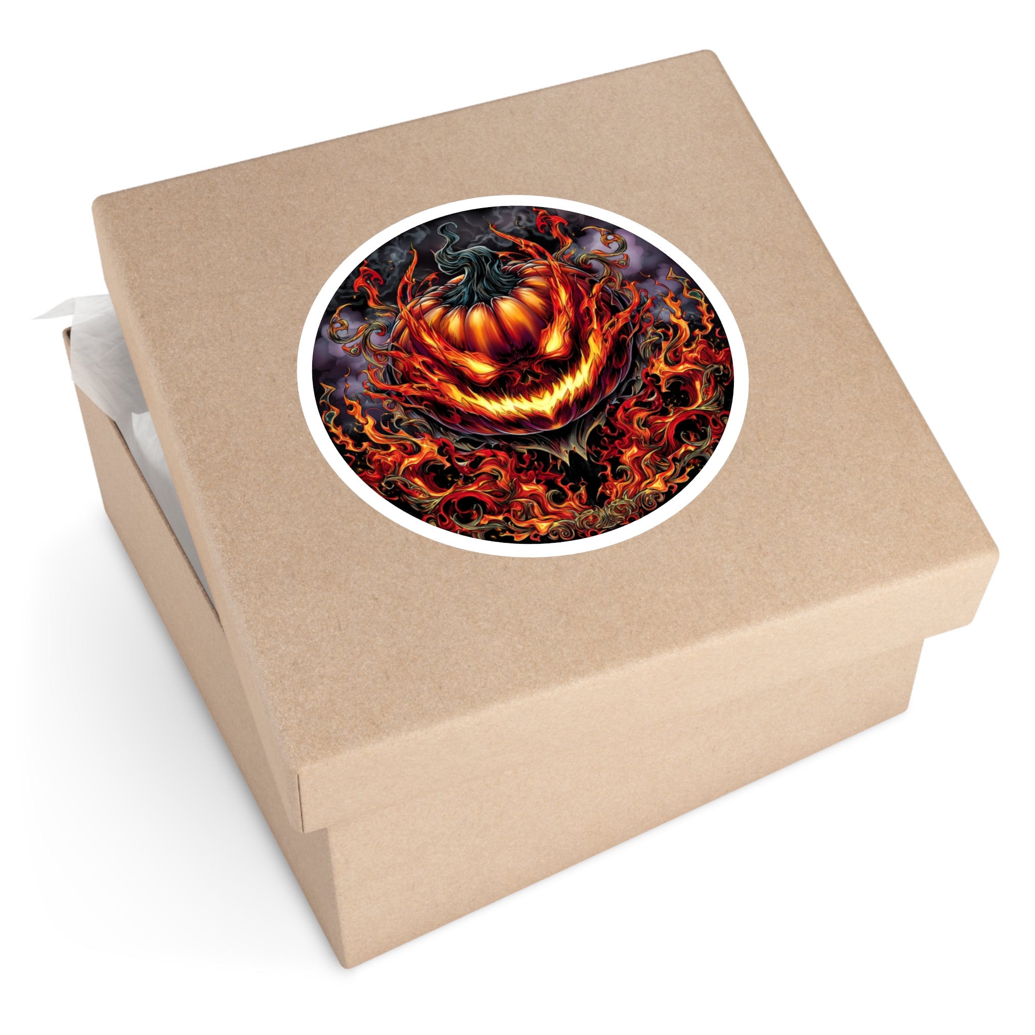 Flaming Pumpkin Sticker, Halloween Art, Fiery Design, Spooky Seasonal Aesthetic