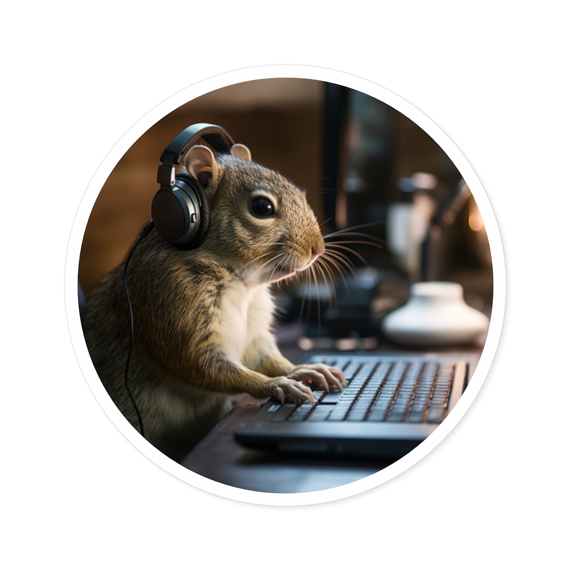 Headphones Squirrel at Laptop, Funny Tech Sticker, Laptop, Gamer Vibe