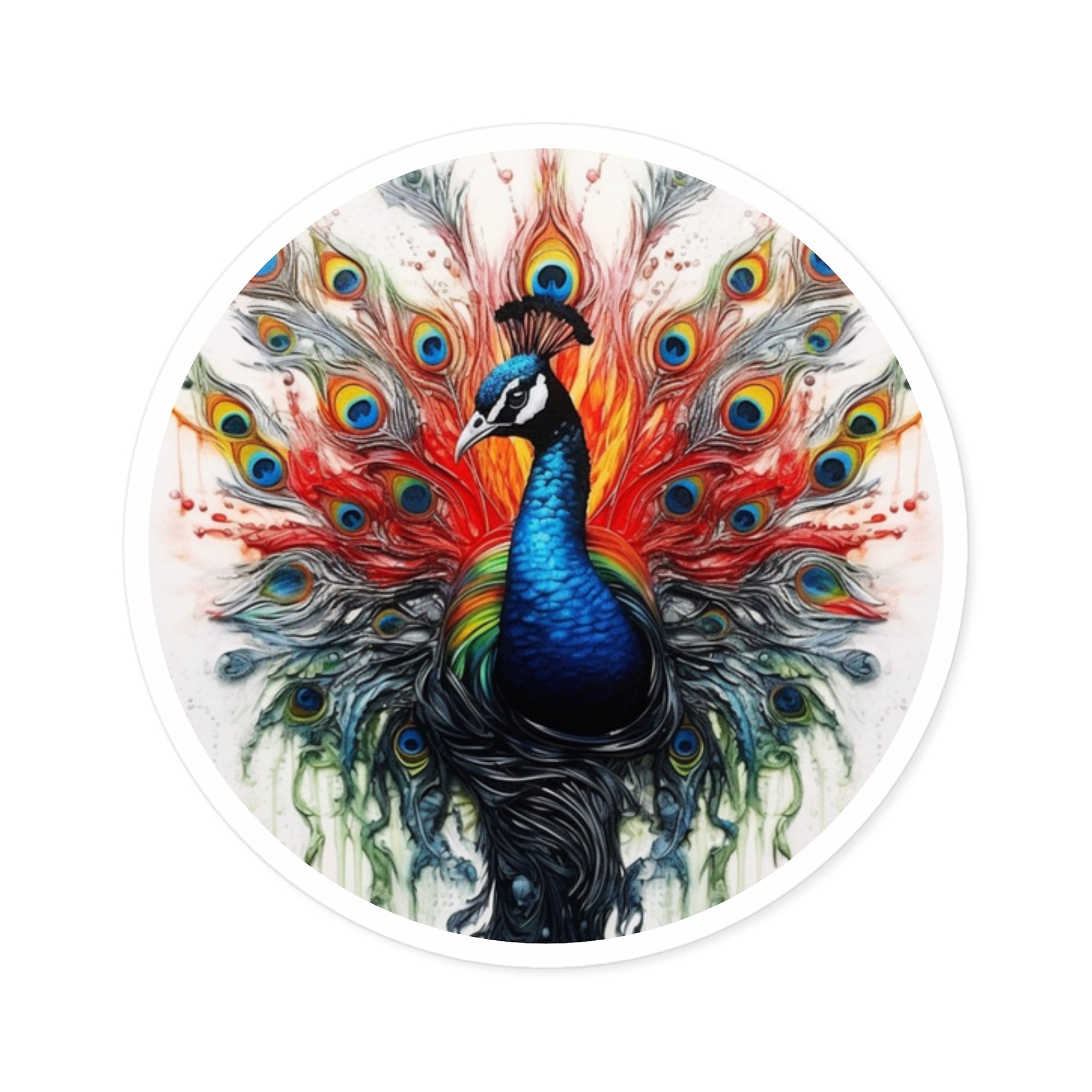 Rainbow Peacock Sticker, Japanese Art Design, Vivid Colors, Graceful Beauty