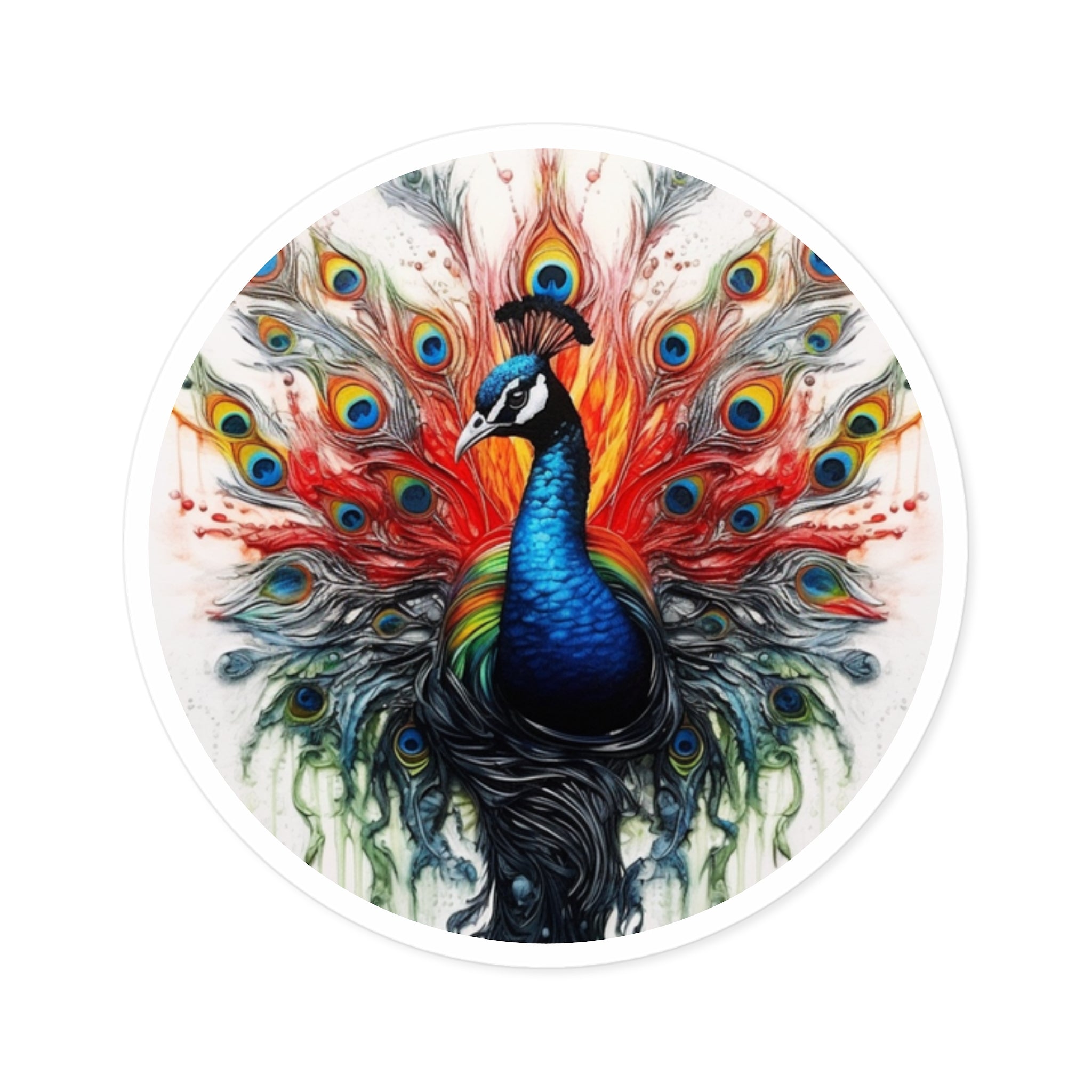 Rainbow Peacock Sticker, Japanese Art Design, Vivid Colors, Graceful Beauty