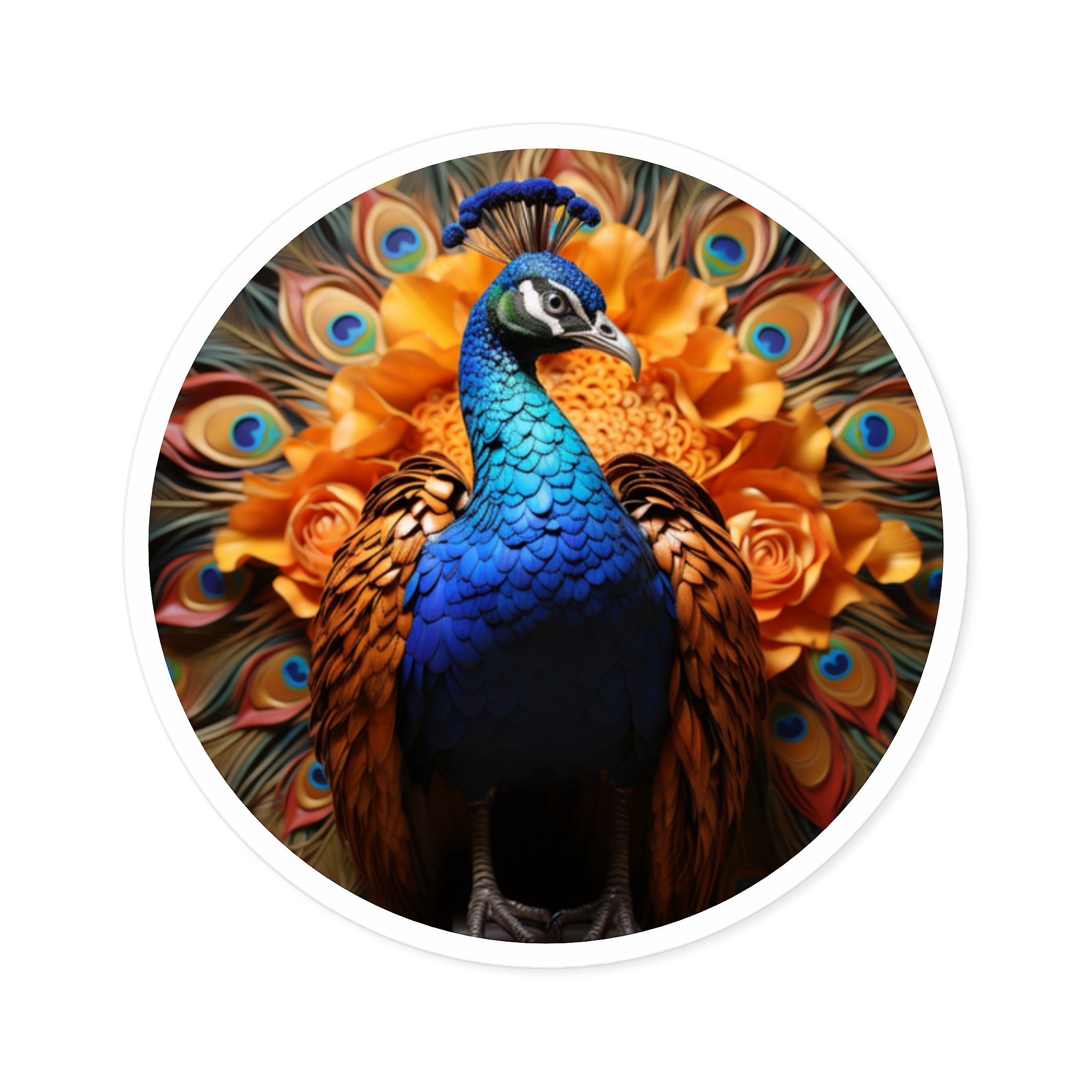 Peacock with Floral Fan Sticker, Realistic Bird Art, Luxurious Design, Nature Collector