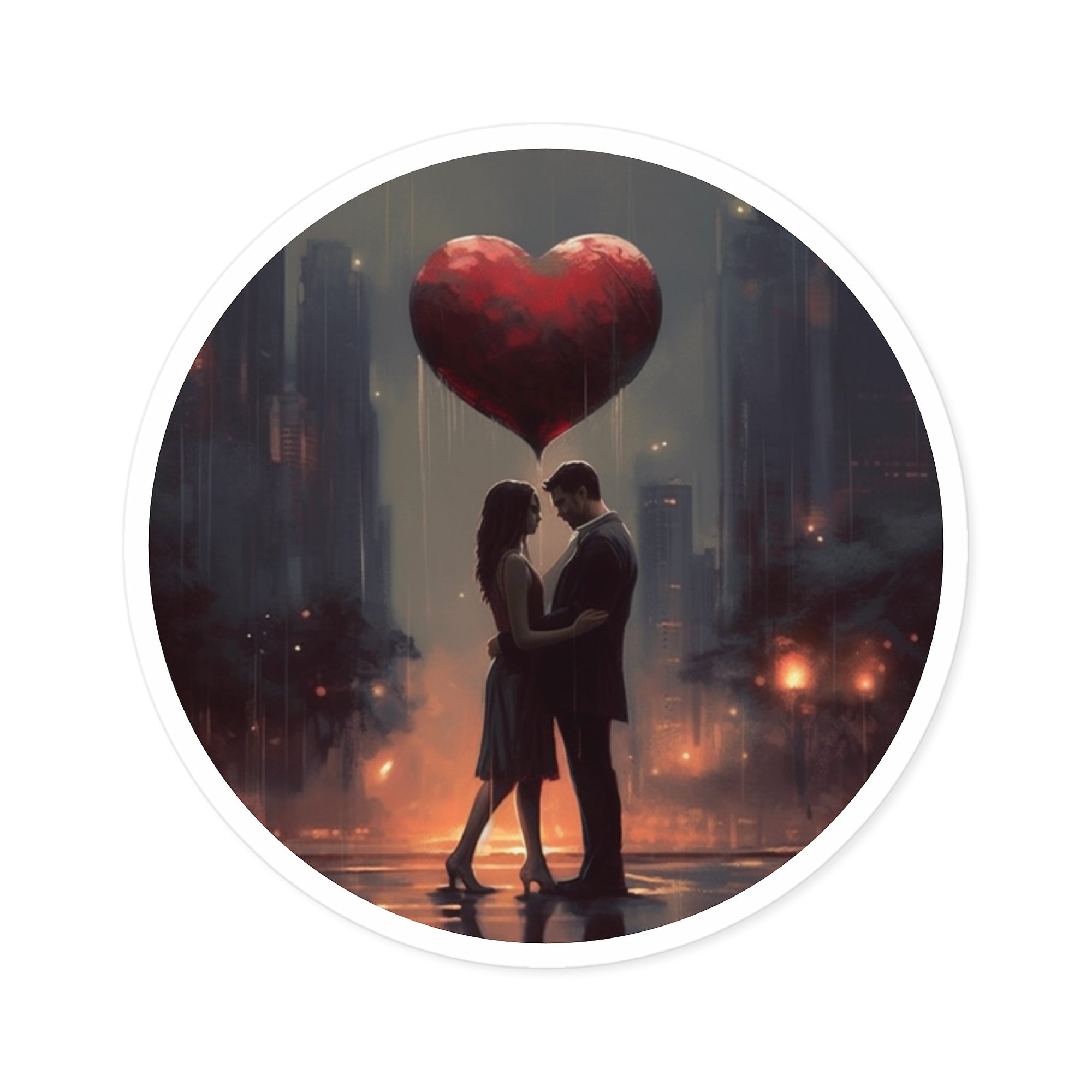 Romantic Cityscape Couple Sticker, Emotional Art Style, Gift for Loved One, Modern Mood