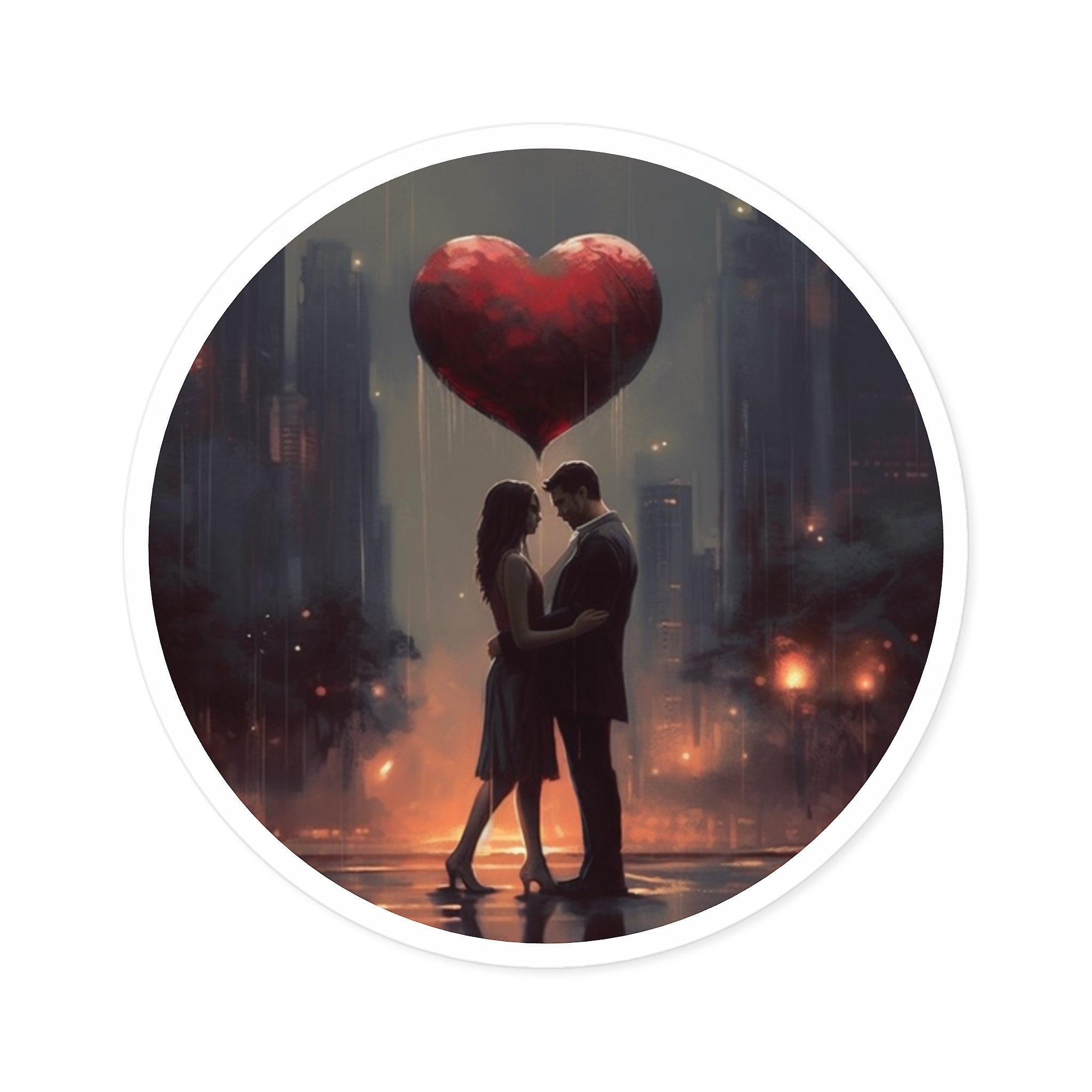 Romantic Cityscape Couple Sticker, Emotional Art Style, Gift for Loved One, Modern Mood
