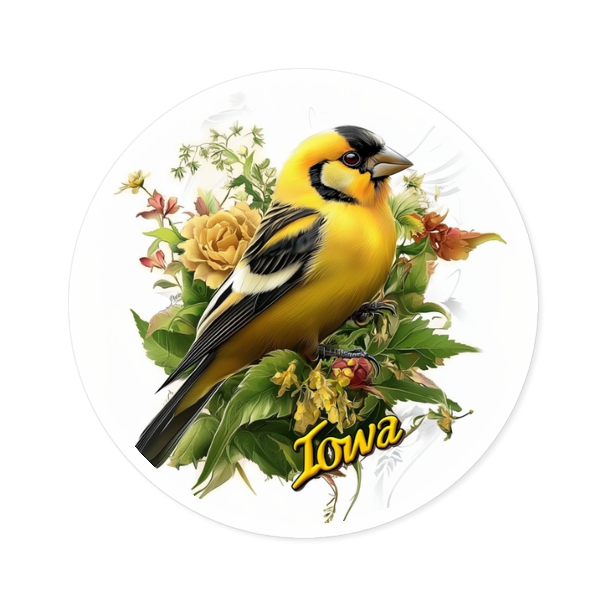 Iowa Goldfinch, Floral Nature Sticker, Laptop or Journal, State Bird Design
