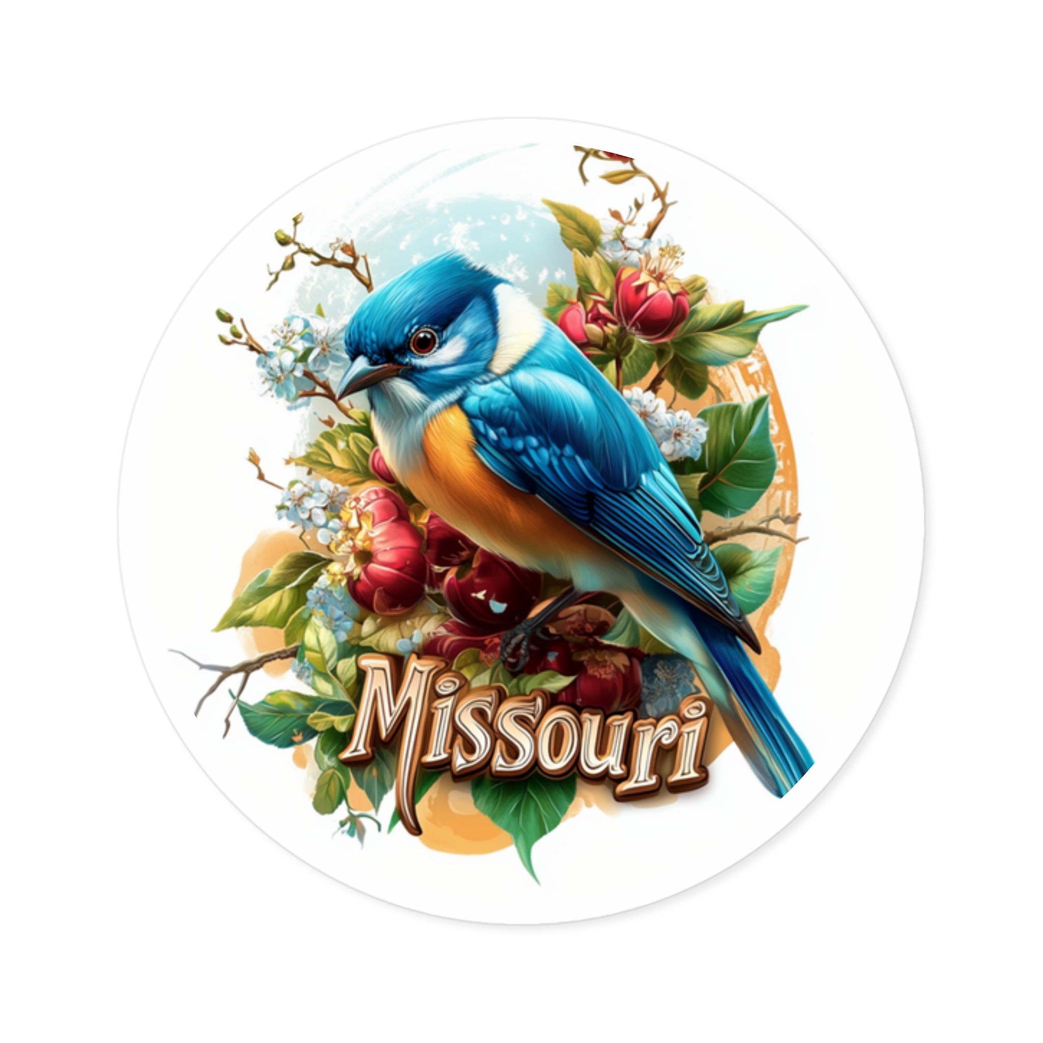Missouri Bluebird, Floral State Sticker, Nature Art, Springtime Design
