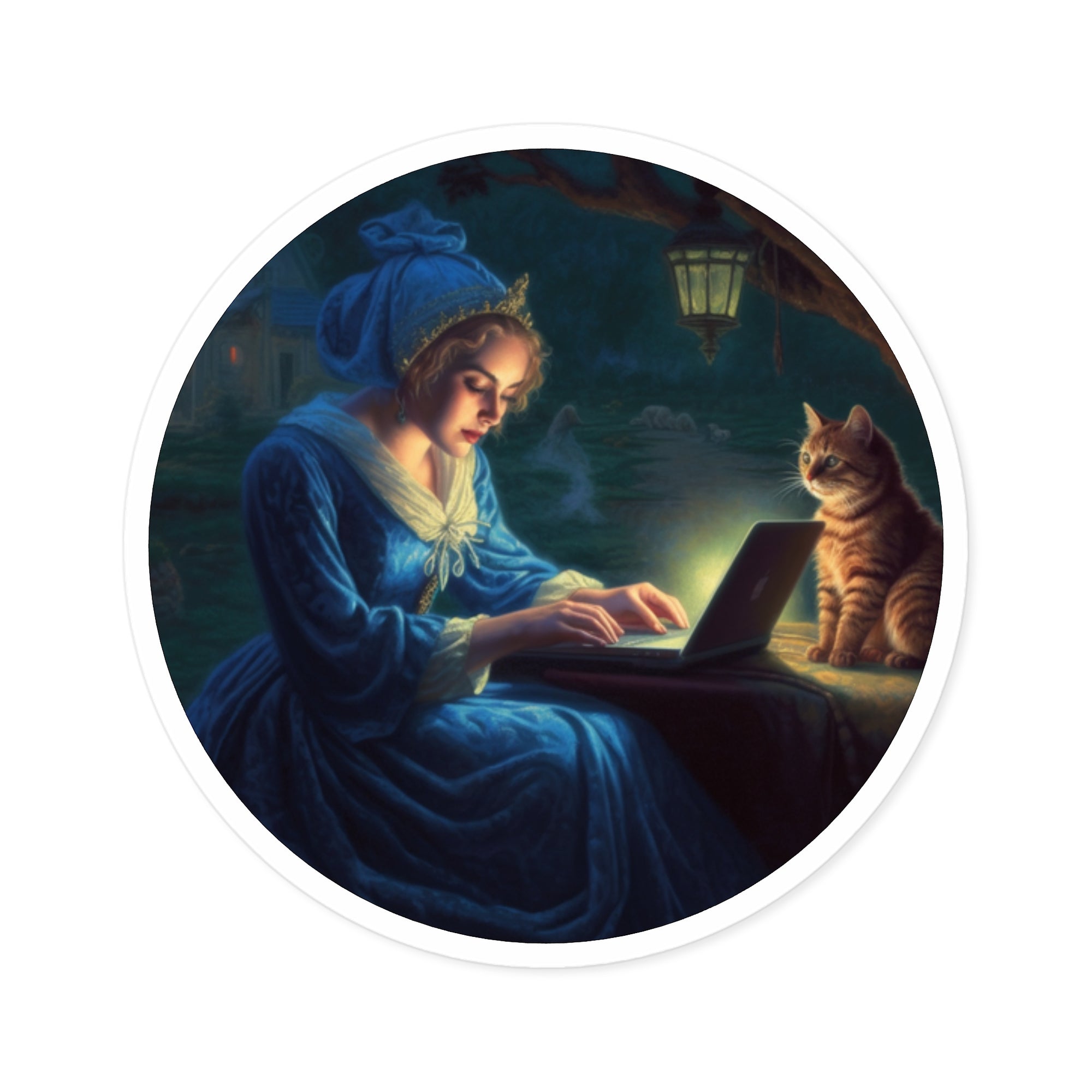 Laptop Cat, Artistic Sticker, Cozy Decor, Creative Gift