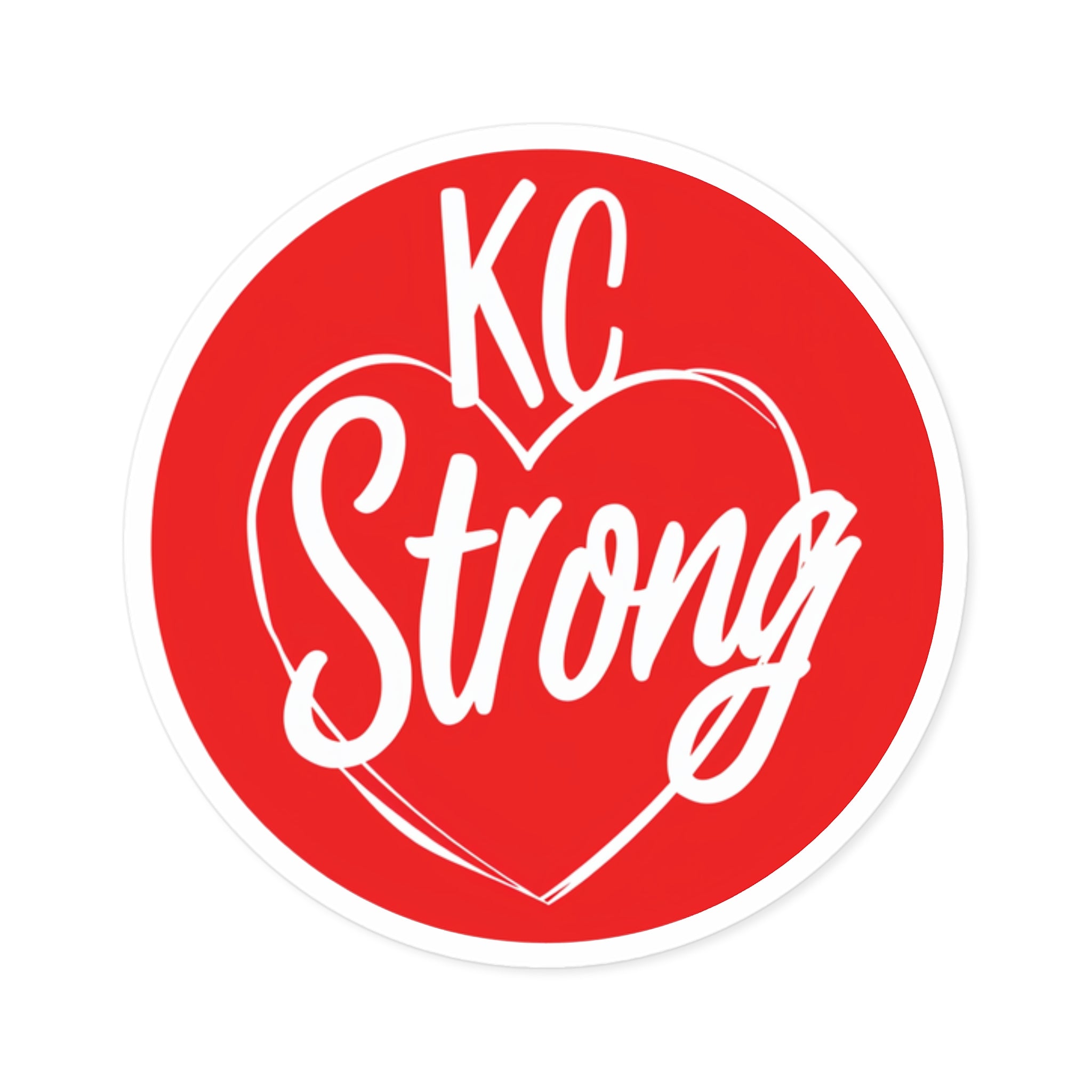 KC Strong Sticker, Red Heart Design, Bold Typography, Supportive Message