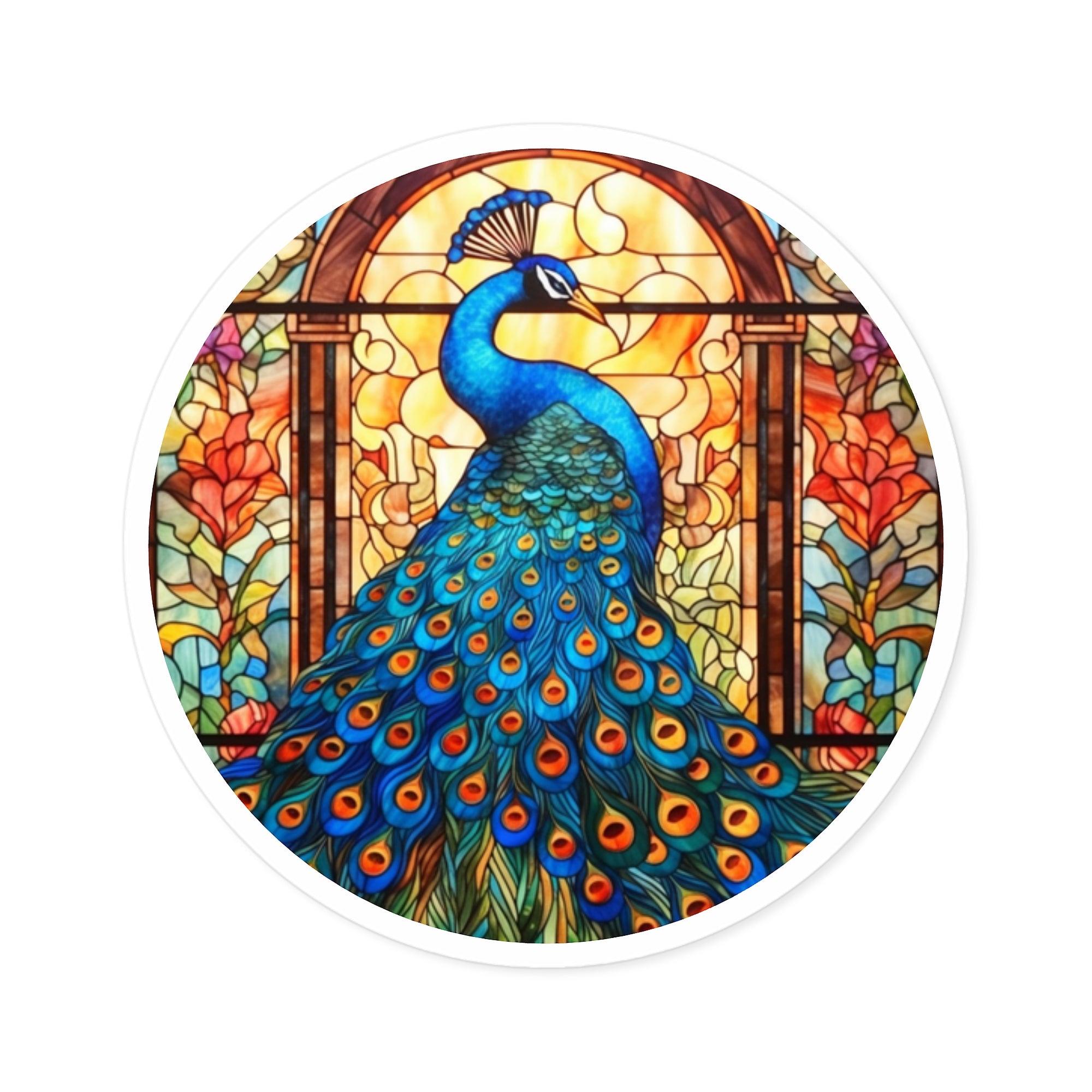 Stained Glass Peacock Sticker, Elegant Bird Design, Colorful Art, Home Décor Theme