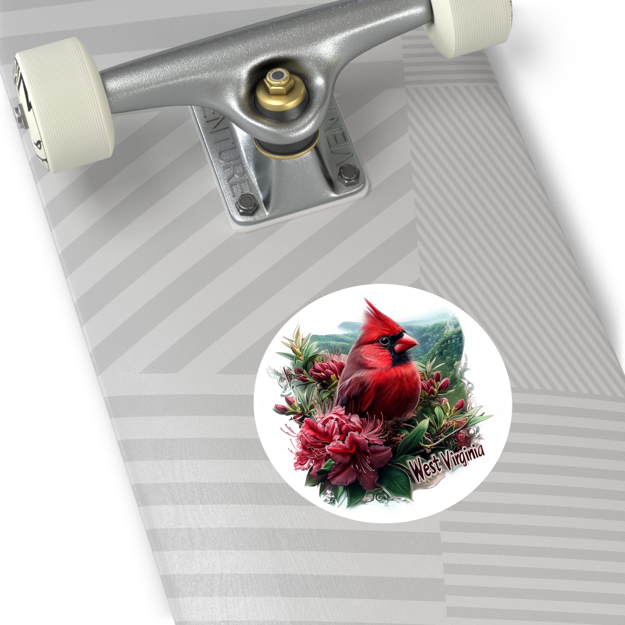 West Virginia Cardinal, Rhododendron Flower Sticker, State Nature Art, Mountain Design