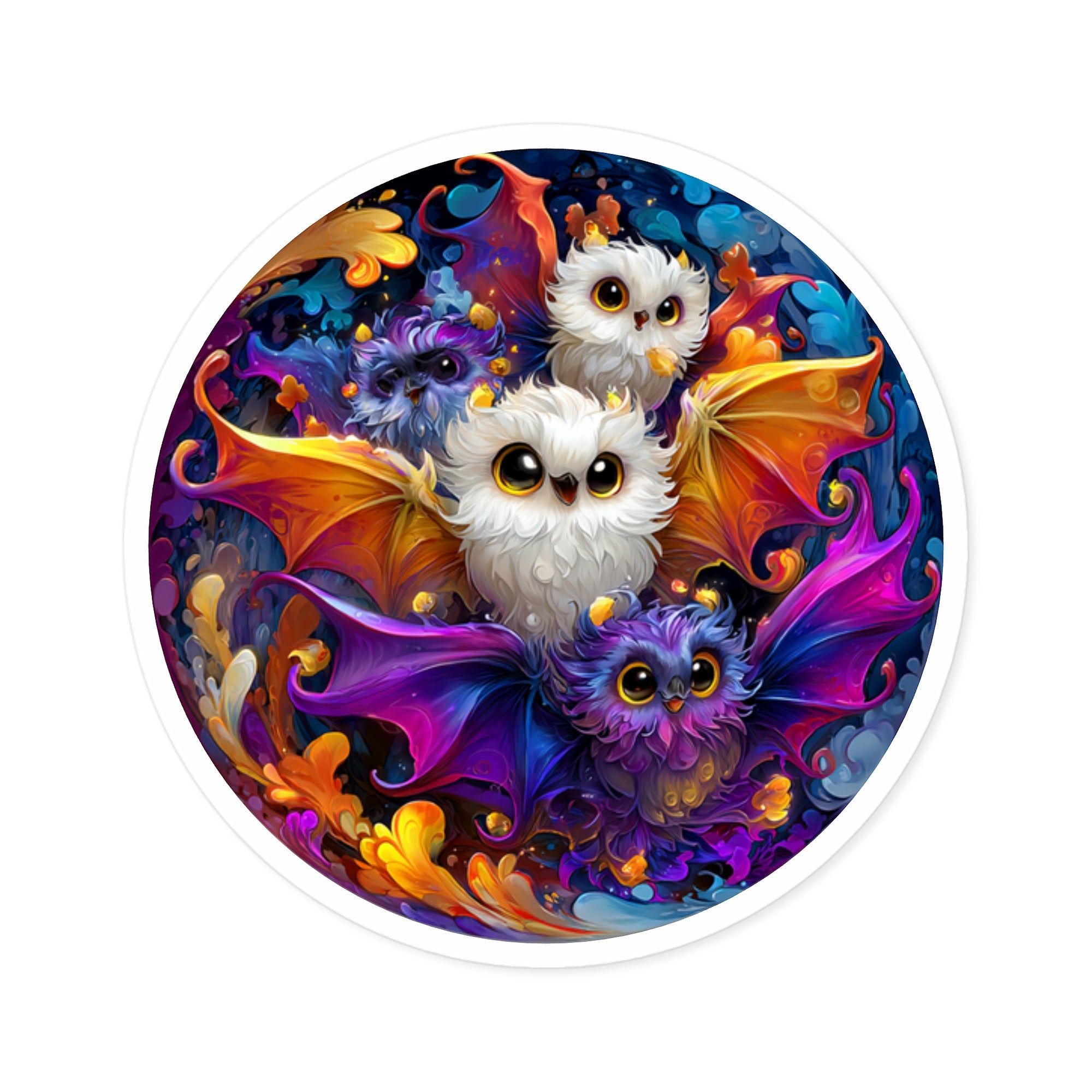 Colorful Baby Bats Sticker, Halloween Art, Cute Fantasy Design