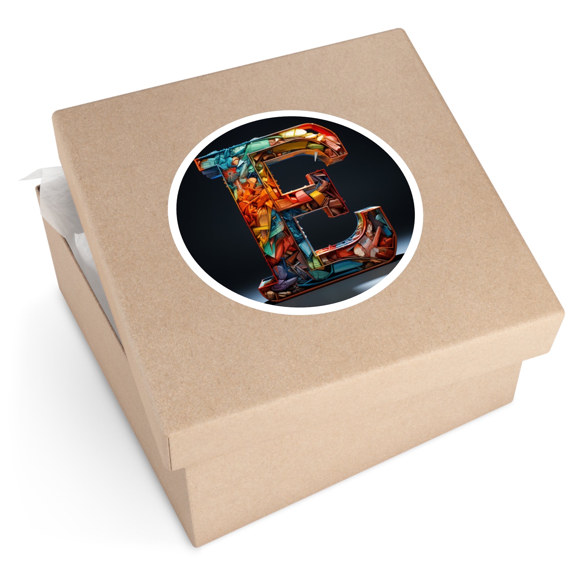 E stained glass sticker, artistic letter design, decorative theme, colorful art