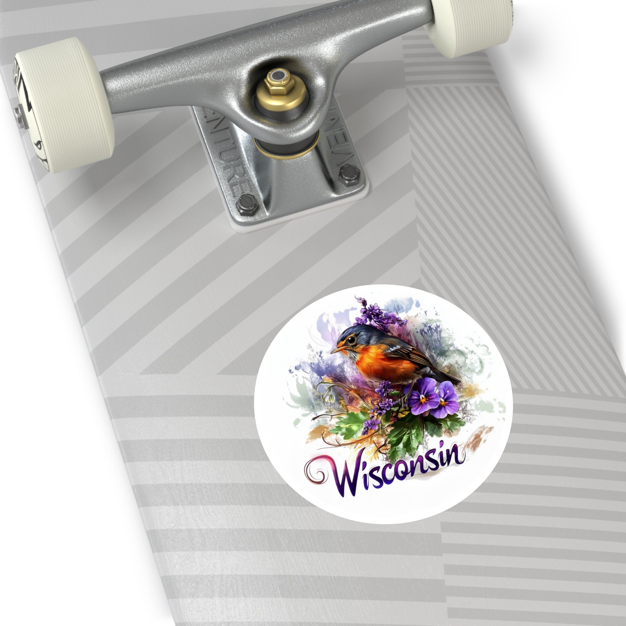 Wisconsin Robin, Wood Violet Sticker, Water Bottle or Journal, State Bird Art