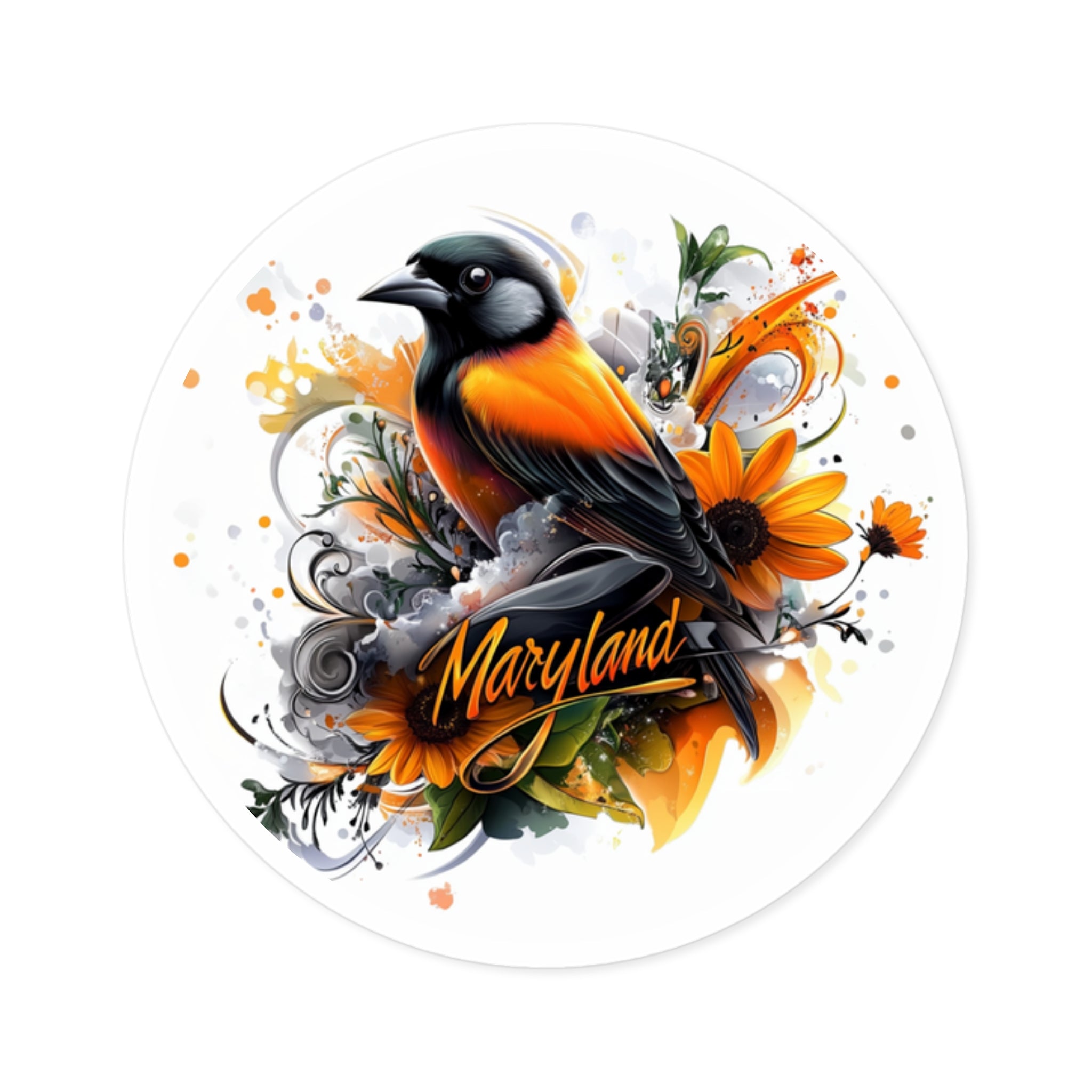 Maryland Oriole Sticker, State Bird and Flower Art, Vibrant Nature Design, Regional Pride
