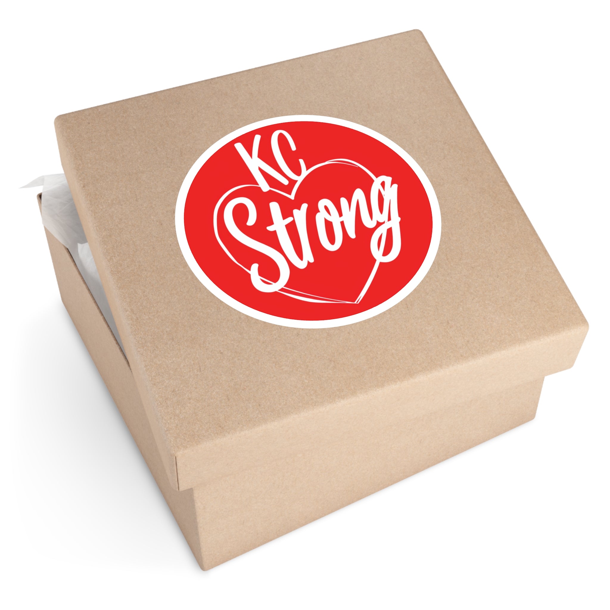KC Strong Sticker, Red Heart Design, Bold Typography, Supportive Message