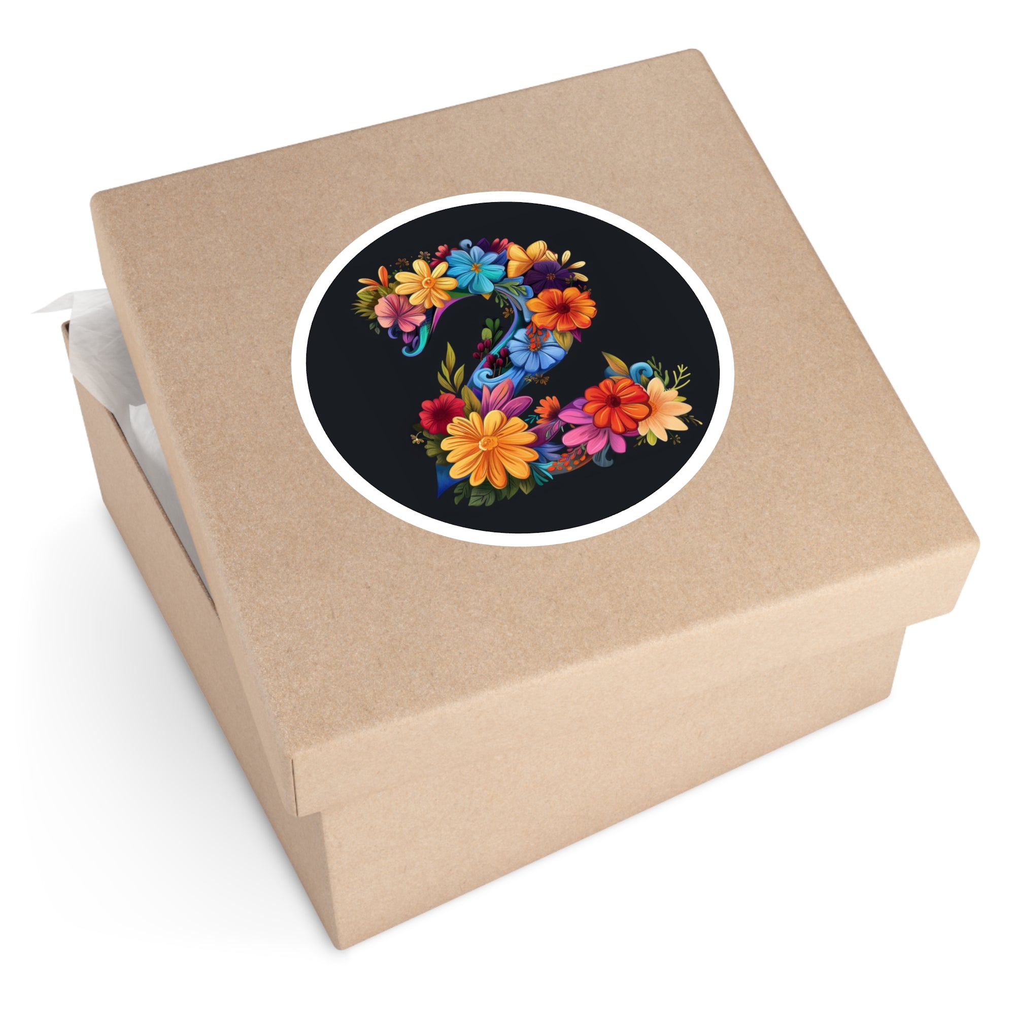 Number Two Sticker, Floral Cartoon Art, Colorful Decorative Design, Whimsical Style