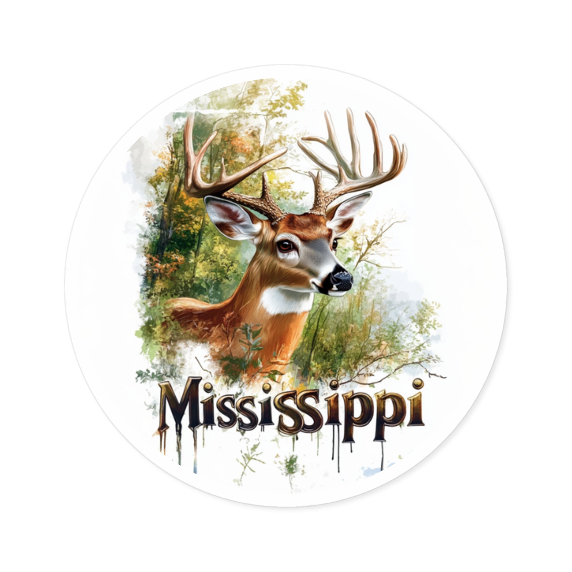 Mississippi Deer Sticker, State Wildlife Art, Southern Nature Design, Woodland Scene