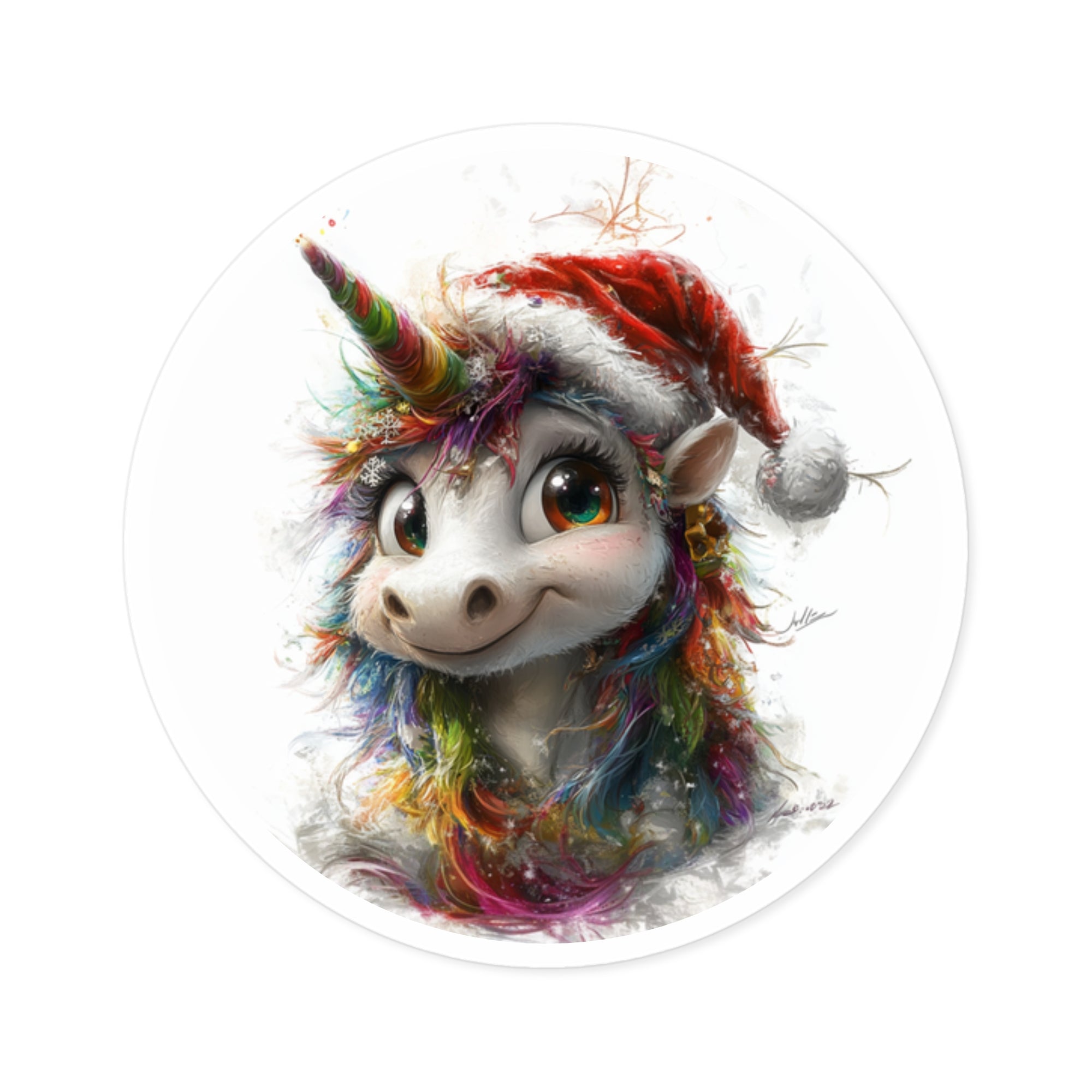 Christmas Unicorn Sticker, Rainbow Holiday Art, Whimsical Design, Festive Gift